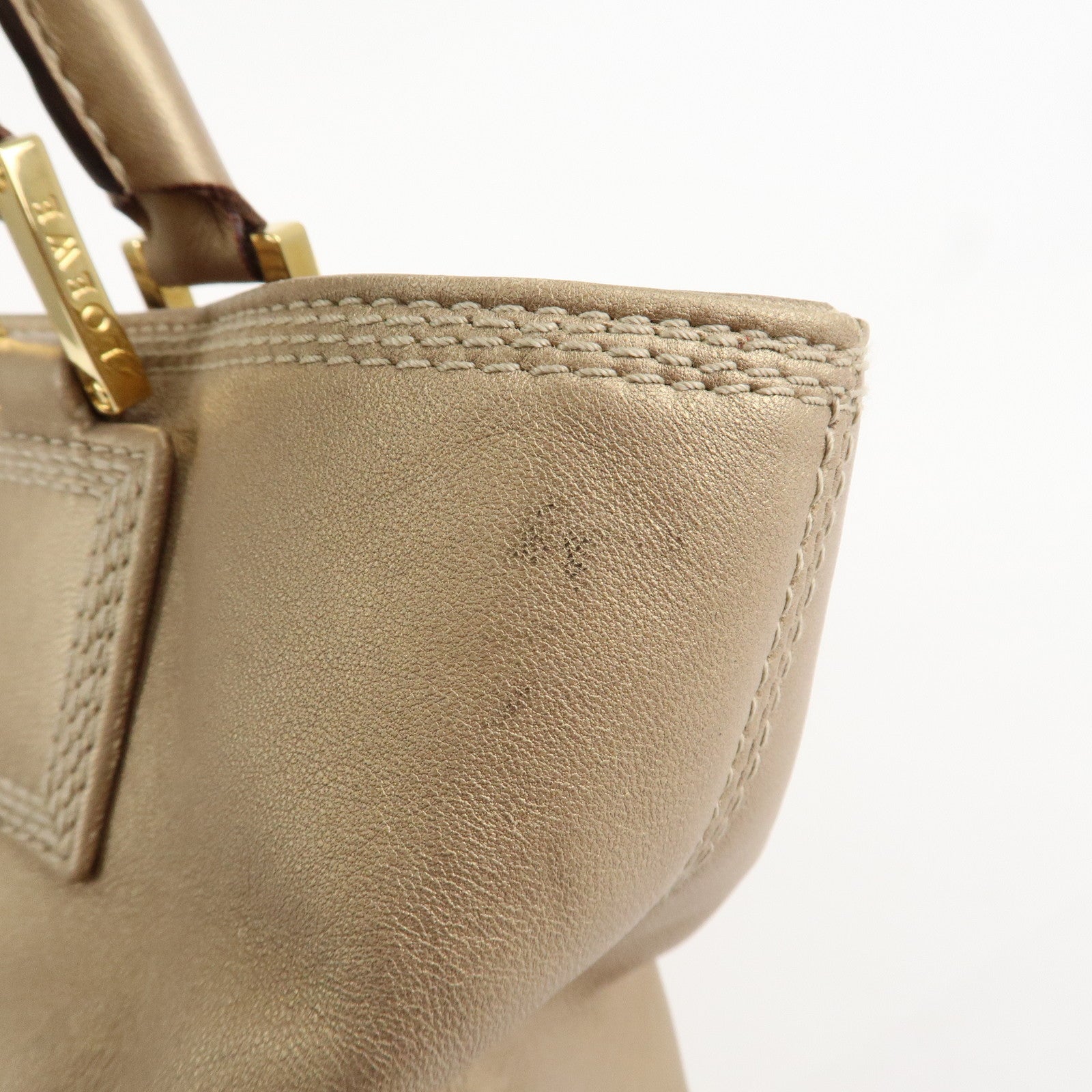 LOEWE Amazona Anagram Leather Fusta Tote Bag Hand Bag Beige Used