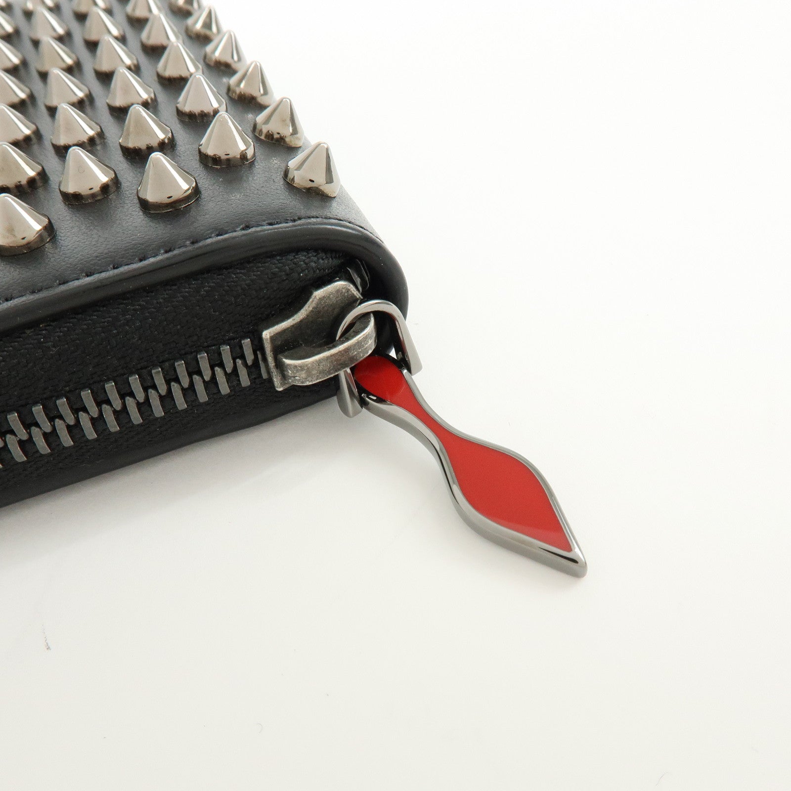 Christian Louboutin Leather Studs Compact Wallet Coin Case Black
