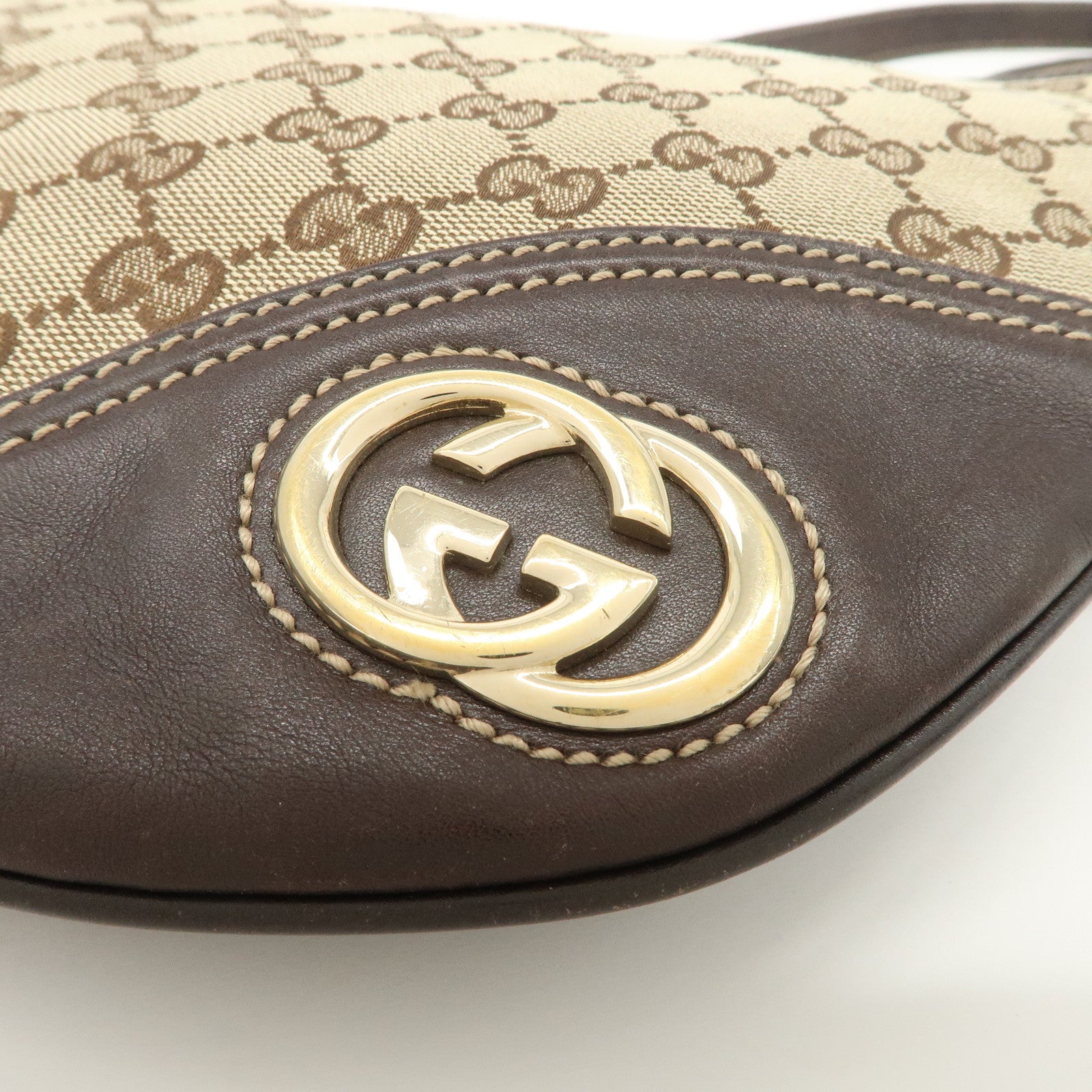 GUCCI New Brit GG Canvas Leather Shoulder Bag Beige Brown 169998 Used