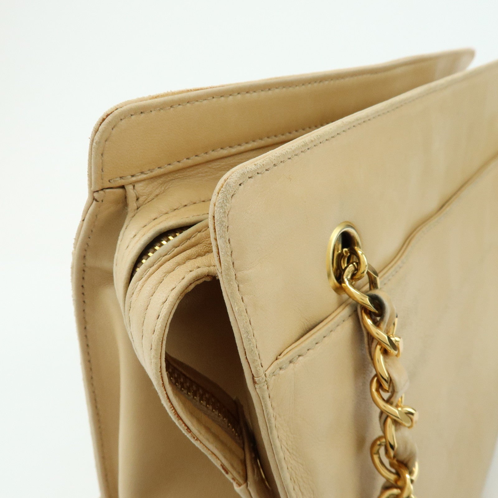 CHANEL COCO Mark Lamb Skin Chain Shoulder Bag Tote Bag Beige Gold