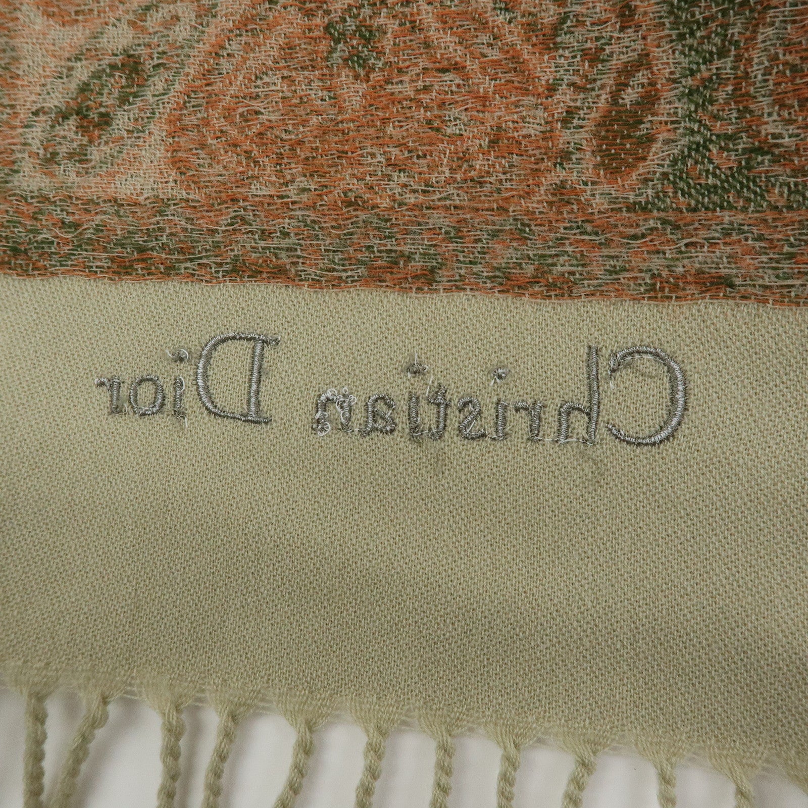 Christian Dior Wool 100% Scarf Paisley Stole Green Coral