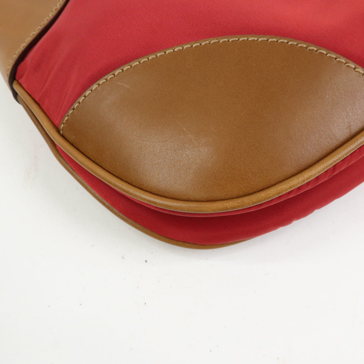 PRADA Triangle Logo Nylon Leather Shoulder Bag Red Beige Brown