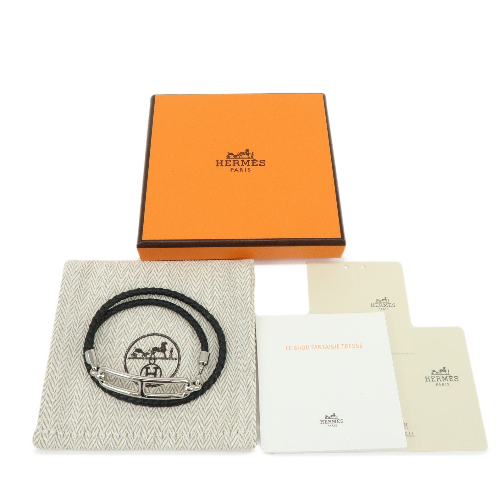 HERMES Veau Swift Leather Roulis Double Tour Bracele Black Silver