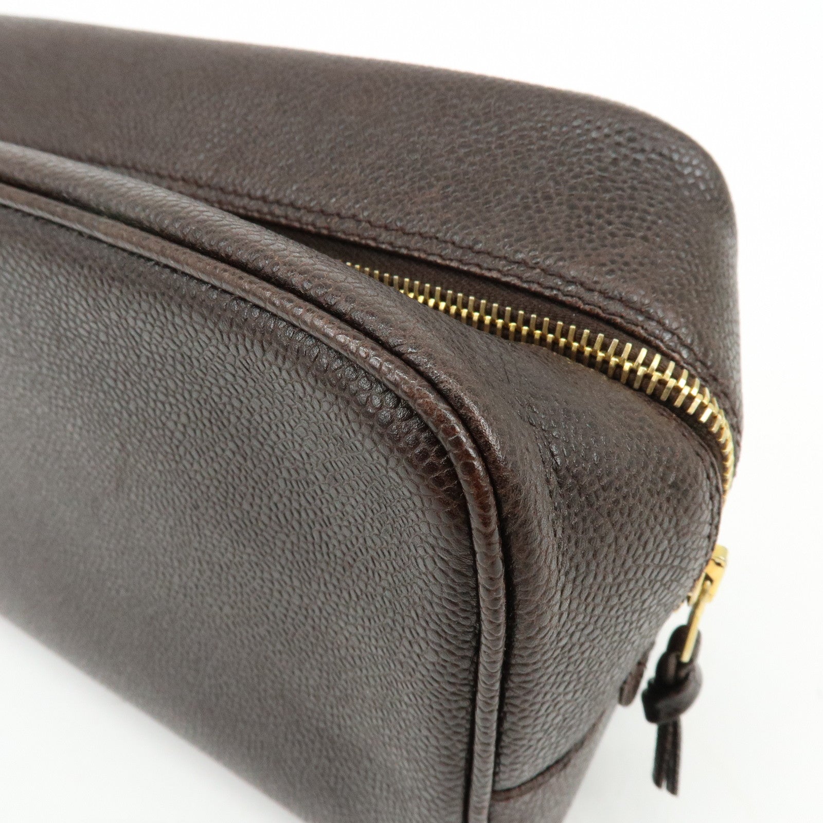 CHANEL COCO Mark Caviarskin Pouch Cosmetic Pouch Dark Brown A01996