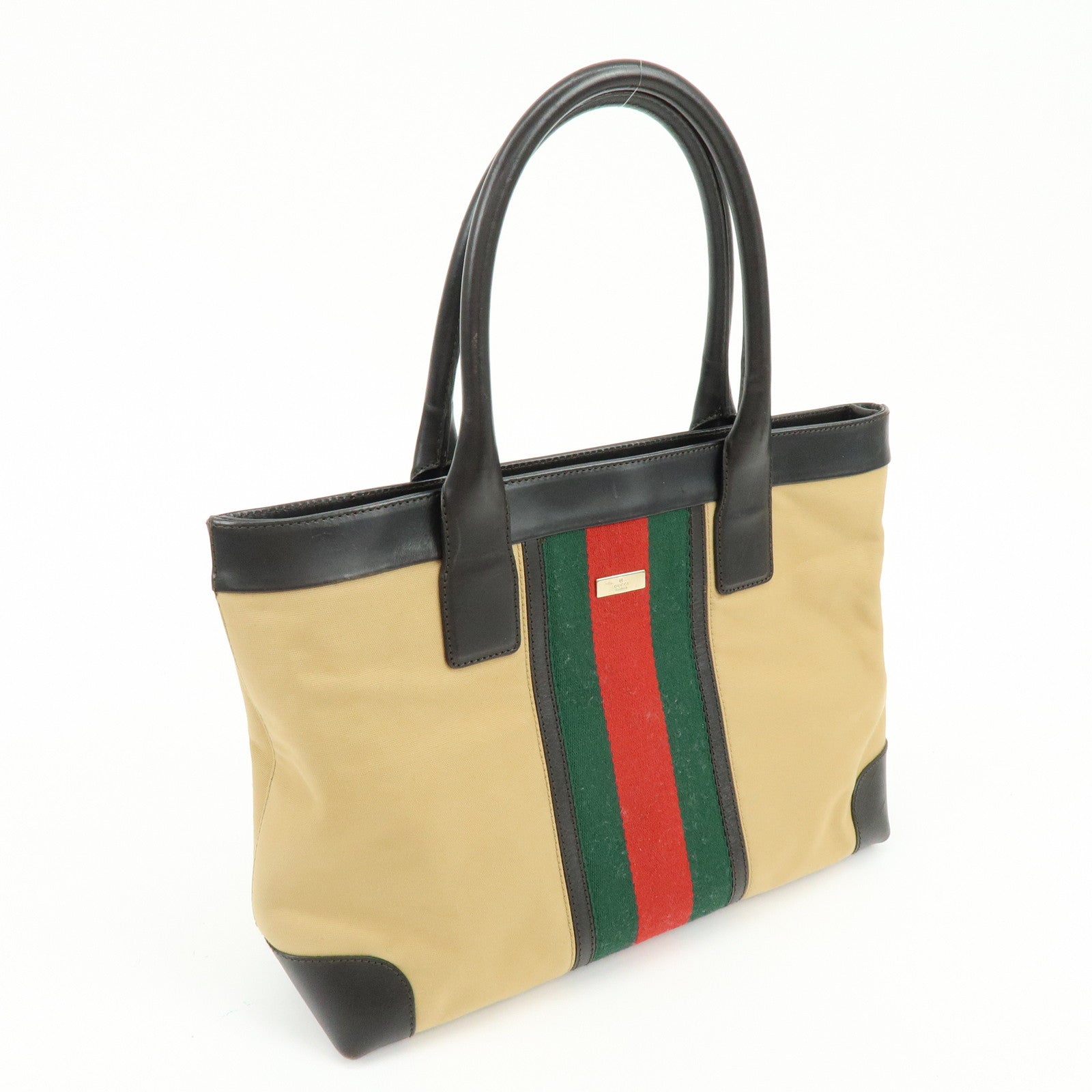 GUCCI Sherry Canvas Leather Tote Bag Shoulder Bag Brown Beige 002・1119