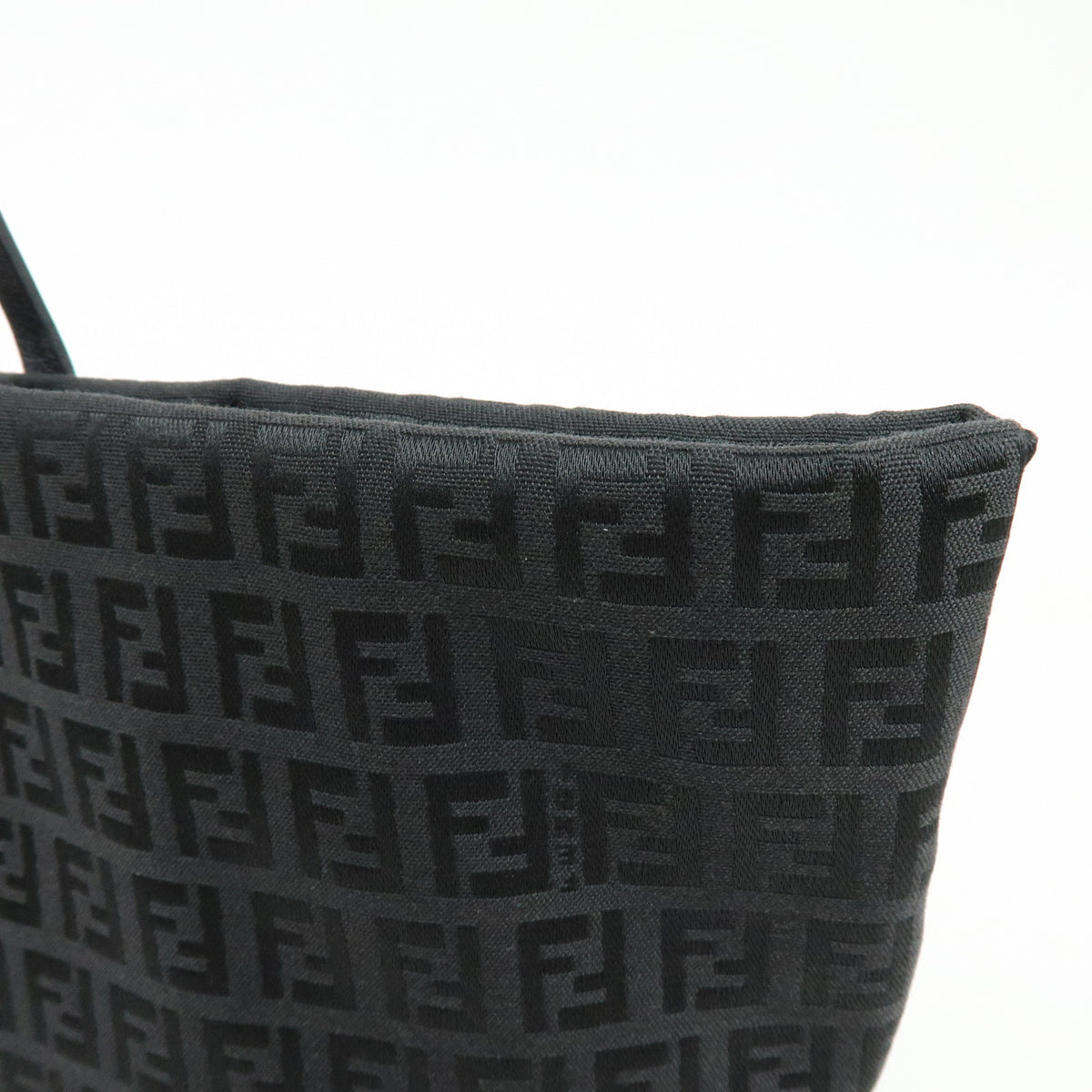 FENDI Zucchino Jacquard Canvas Leather Tote Shoulder Bag Black 8BH025