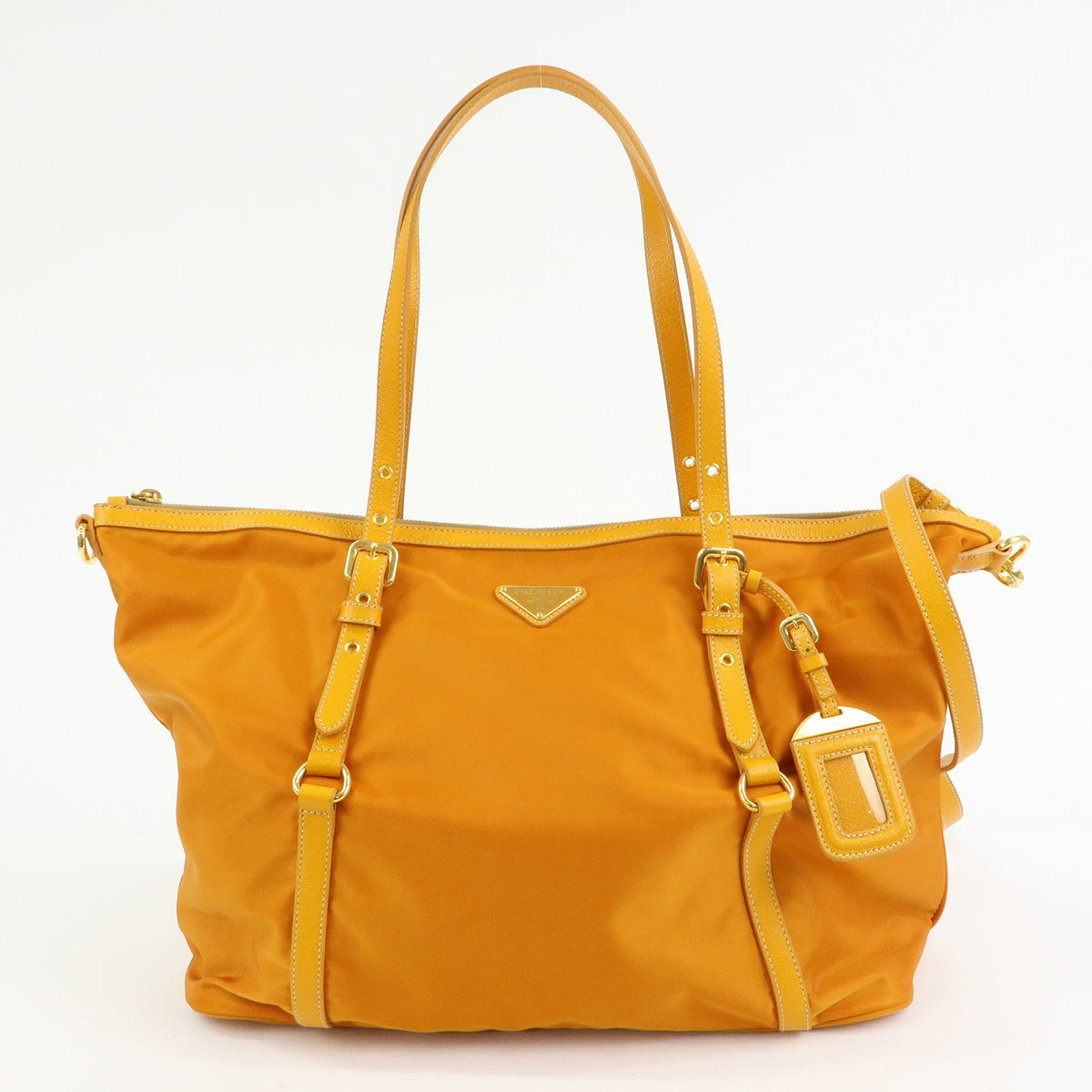 PRADA Triangle Logo Nylon Leather Tote Bag Shoulder Bag Orange BR4253