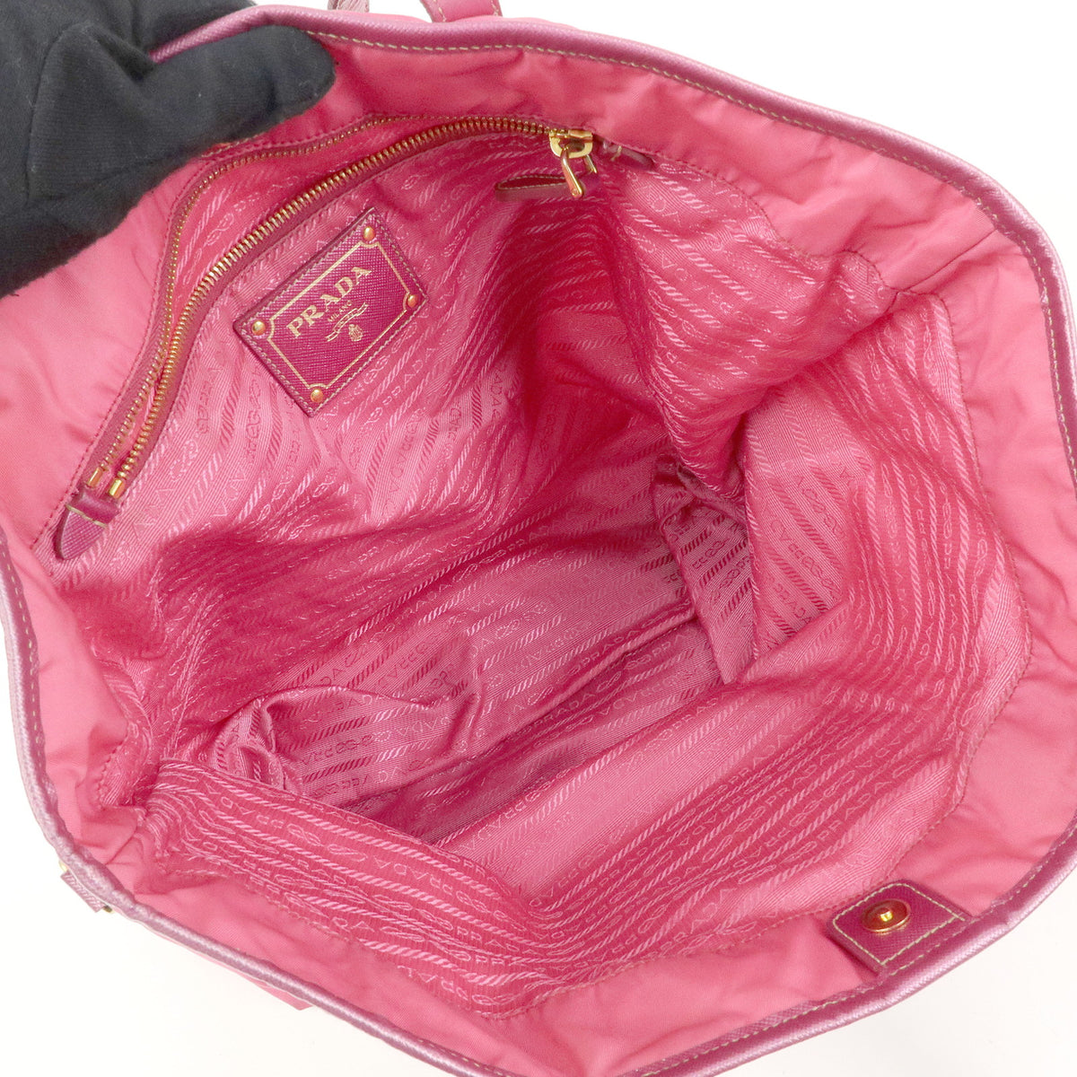 PRADA Logo Nylon Saffiano Leather Tote Bag Shoulder Bag Pink