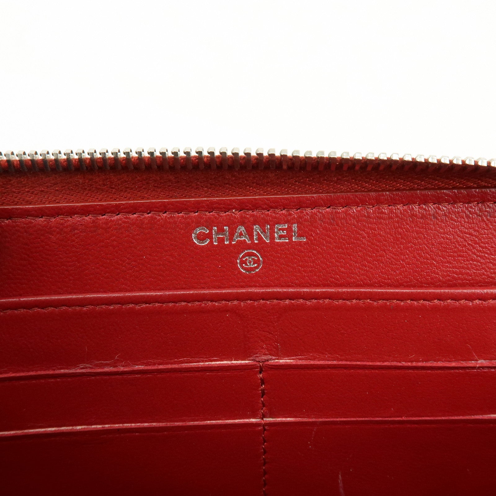 CHANEL COCO Mark Matelasse Round Zippy Long Wallet Red A50097