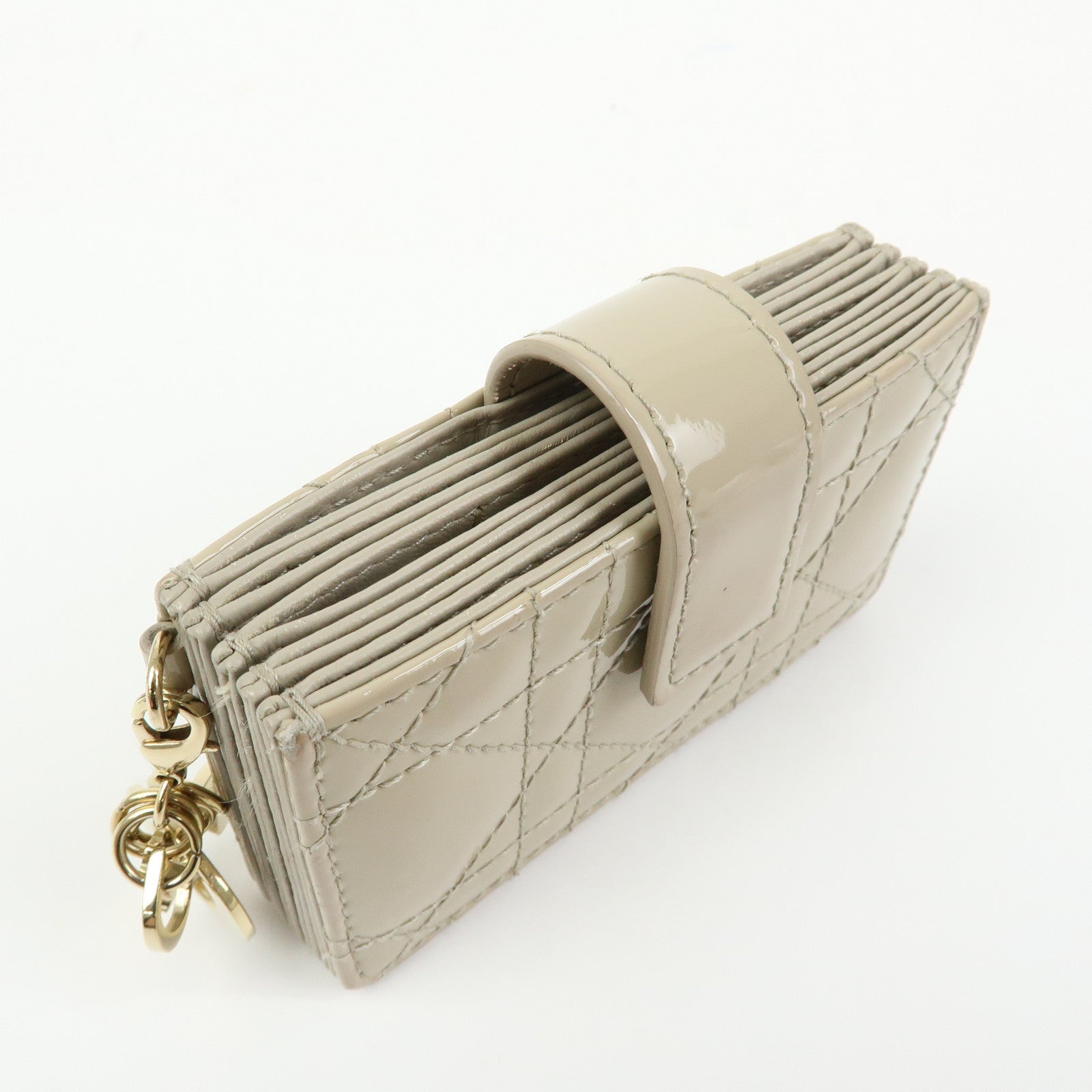 Christian Dior Lady Dior Cannage Jasmine Patent Leather Card Case