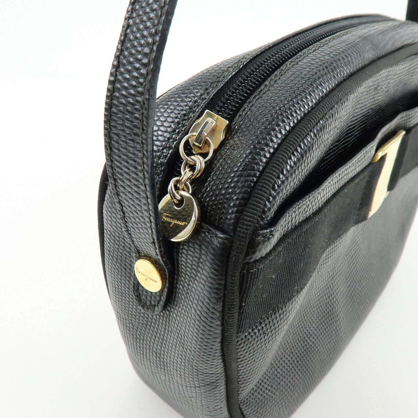 Ferragamo Vara Embossed Leather Shoulder Crossbody Bag Black
