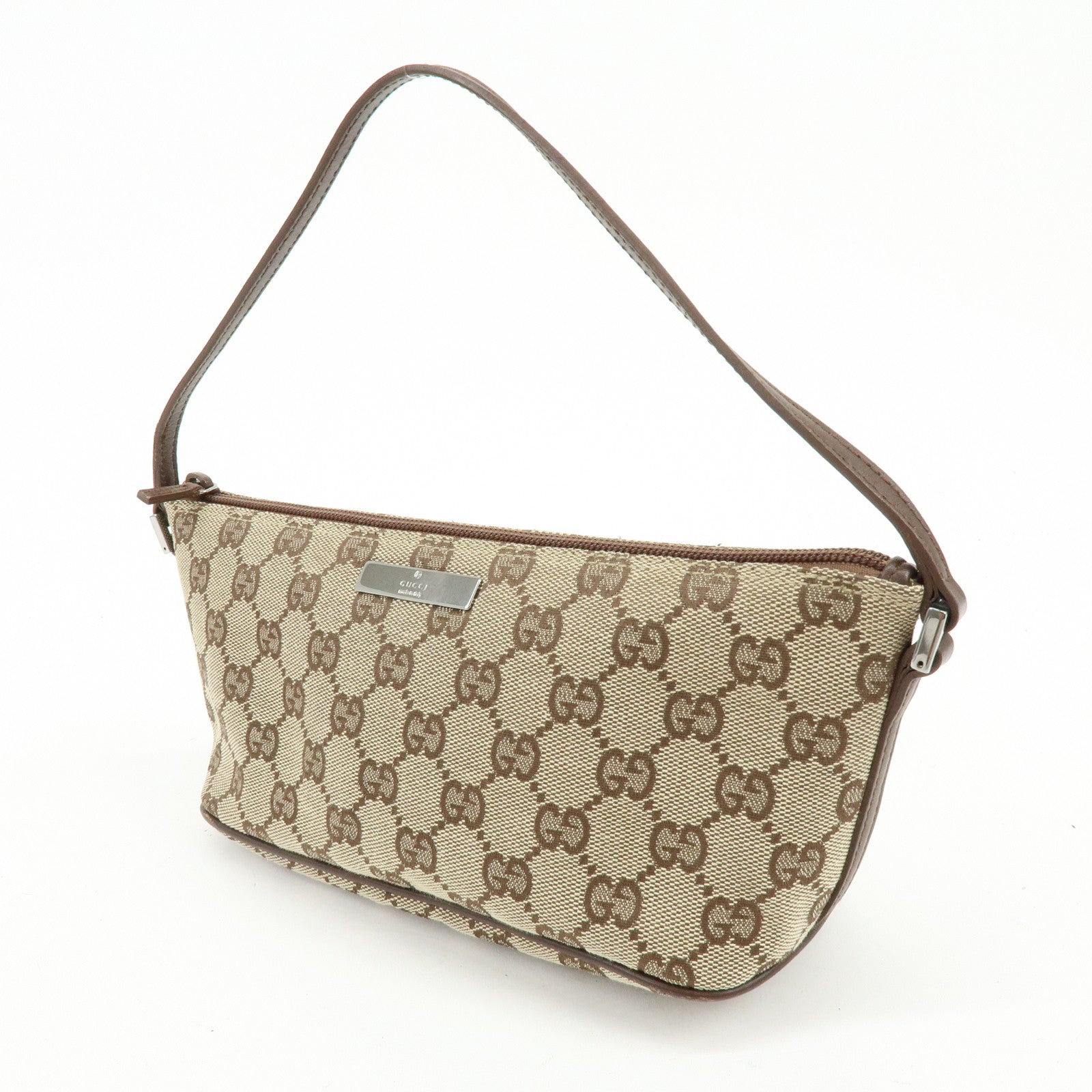 GUCCI Boat Bag GG Canvas Accessory Pouch Hand Bag Beige Brown 07198