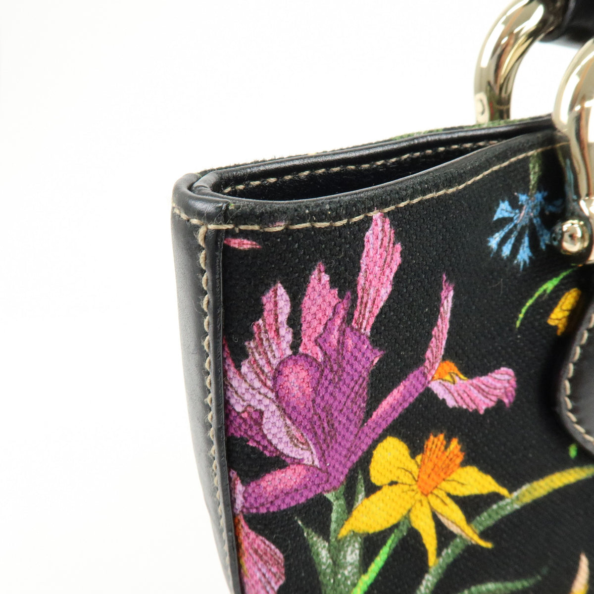 GUCCI Flora Jacquard Leather Tote Bag Hand Bag Multicolor 153024