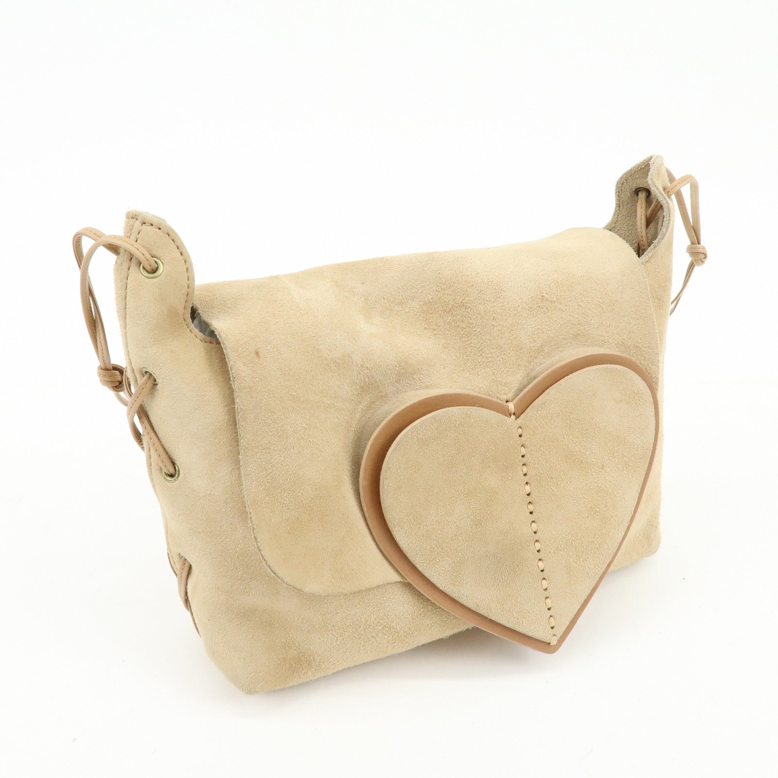 GUCCI Heart Suede Leather Shoulder Bag Crossbody Bag Beige 95107