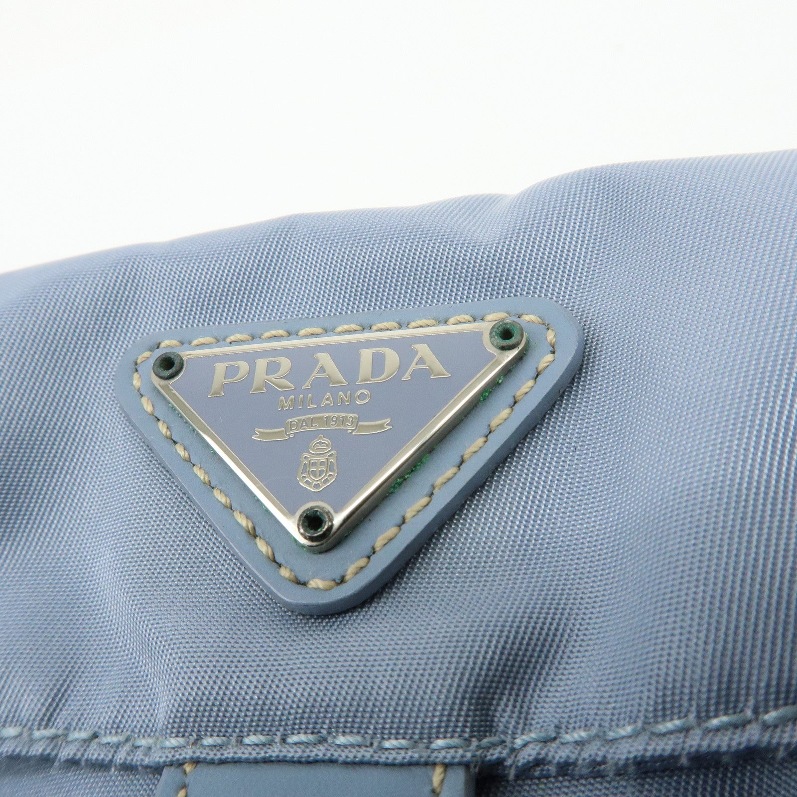 PRADA Triangle Logo Nylon Leather Waist Bag Body Bag Light Blue