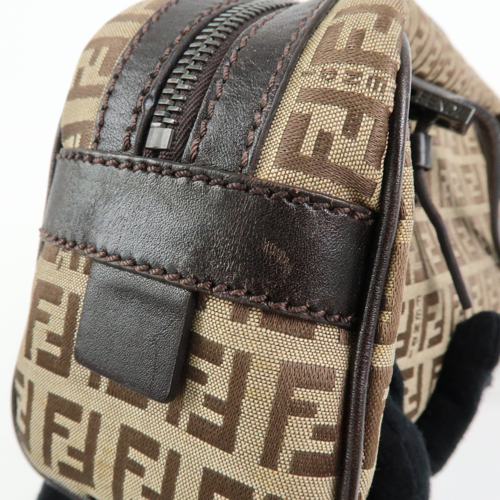 FENDI Zucchino Canvas Leather Mini Boston Hand Bag Beige Brown 8BL007