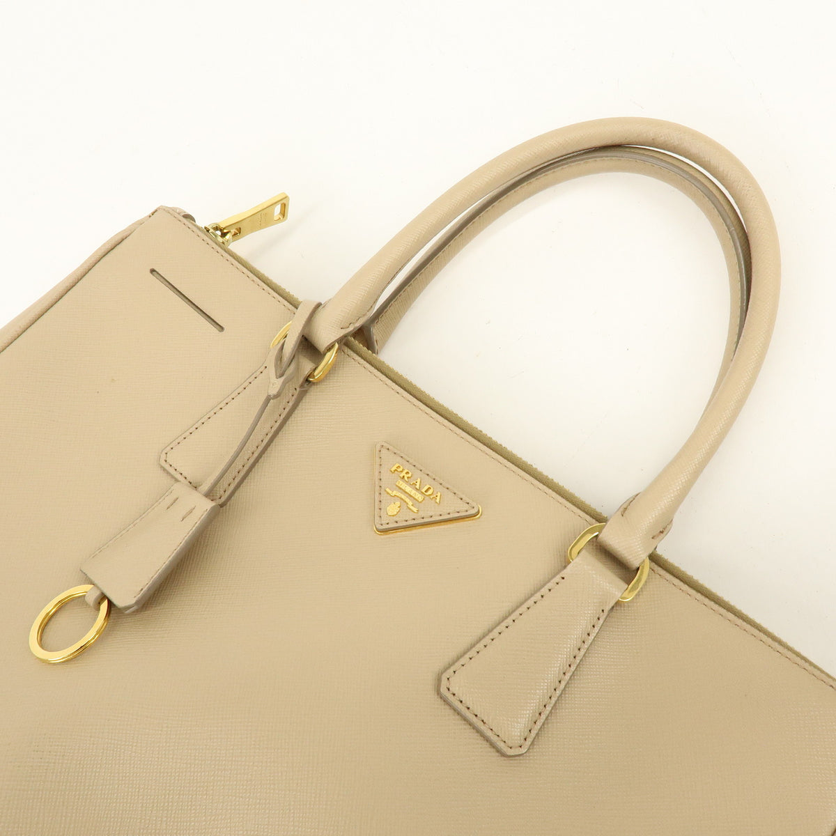 PRADA Triangle Logo Galleria Saffiano Leather 2Way Bag Beige 1BA274