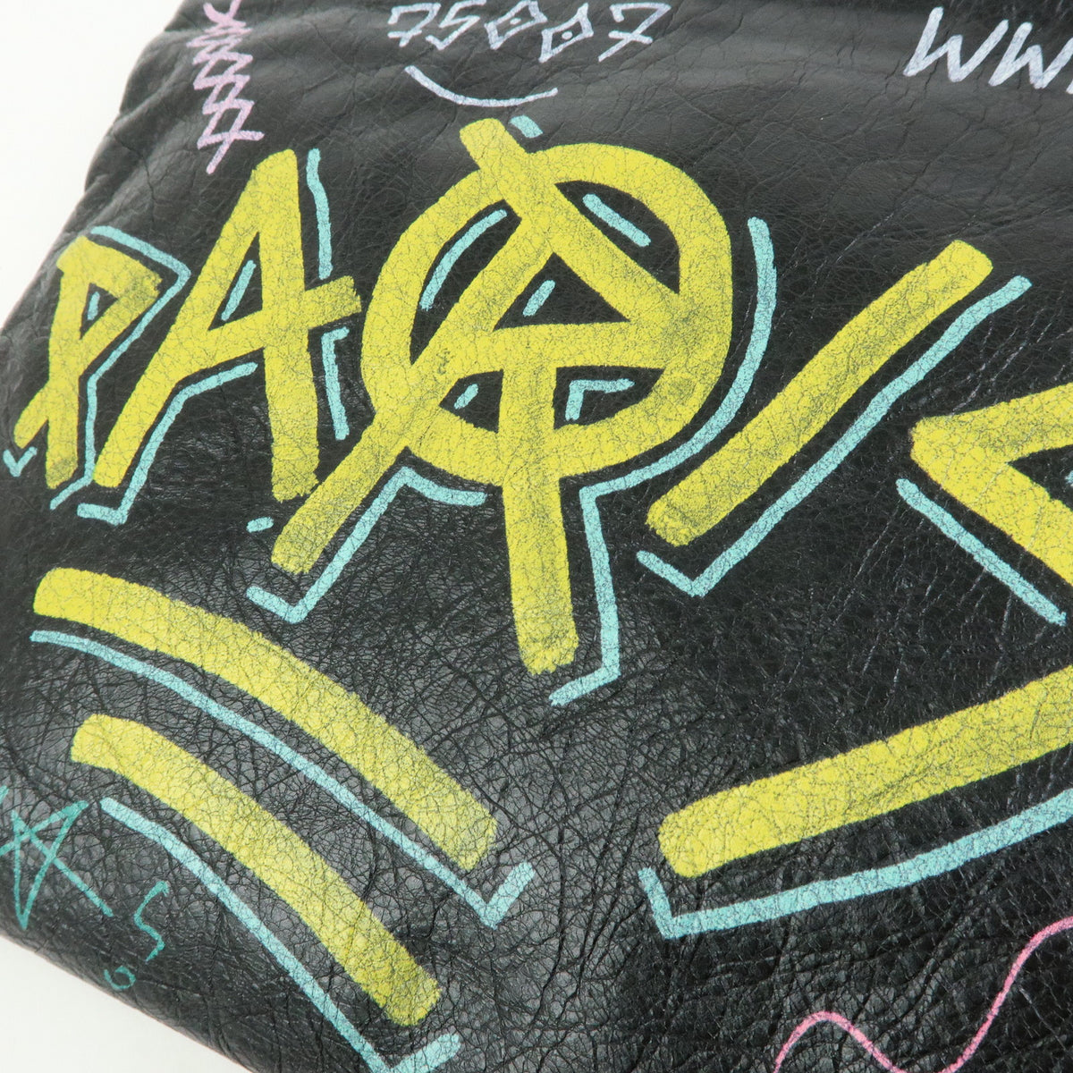 BALENCIAGA Graffiti Leather Clutch Bag Pouch Black Multicolor 459745