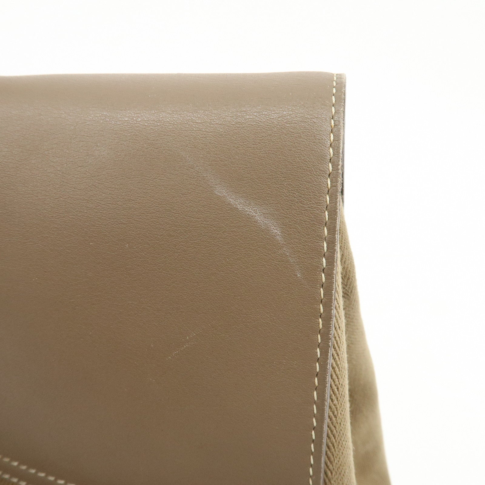 HERMES Valparaiso Toile Chevron Leather MM Hand Tote Bag Beige