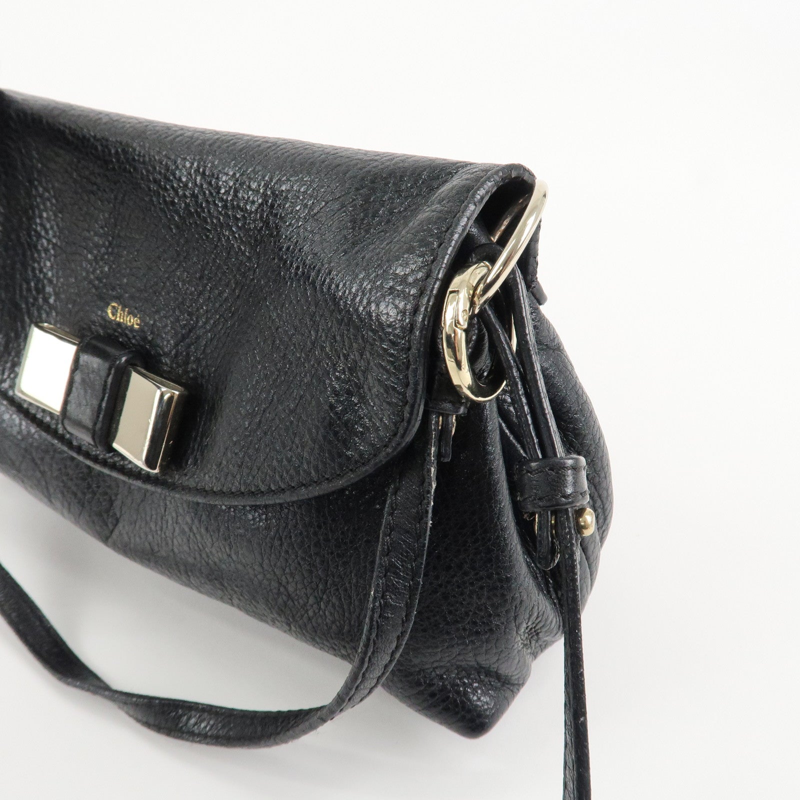 Chloe Lily Metal Ribbon Leather 2Way Shoulder Bag Hand Bag Black Used