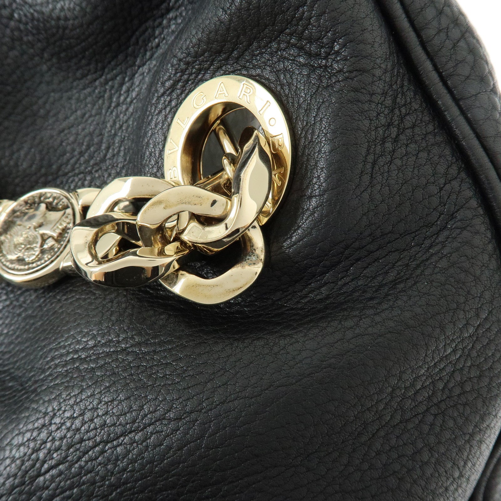 BVLGARI Monete Leather Chain 2Way Bag Shoulder Bag Black Gold