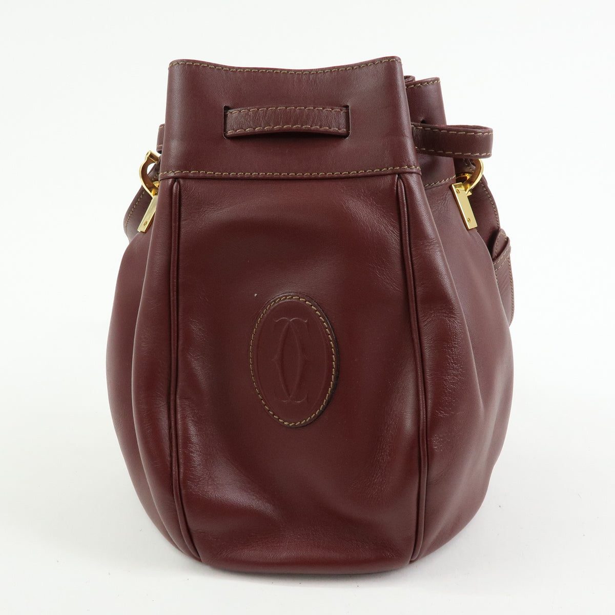 Cartier Must de Cartier Leather Drawstring Mini Shoulder Bag Bordeaux