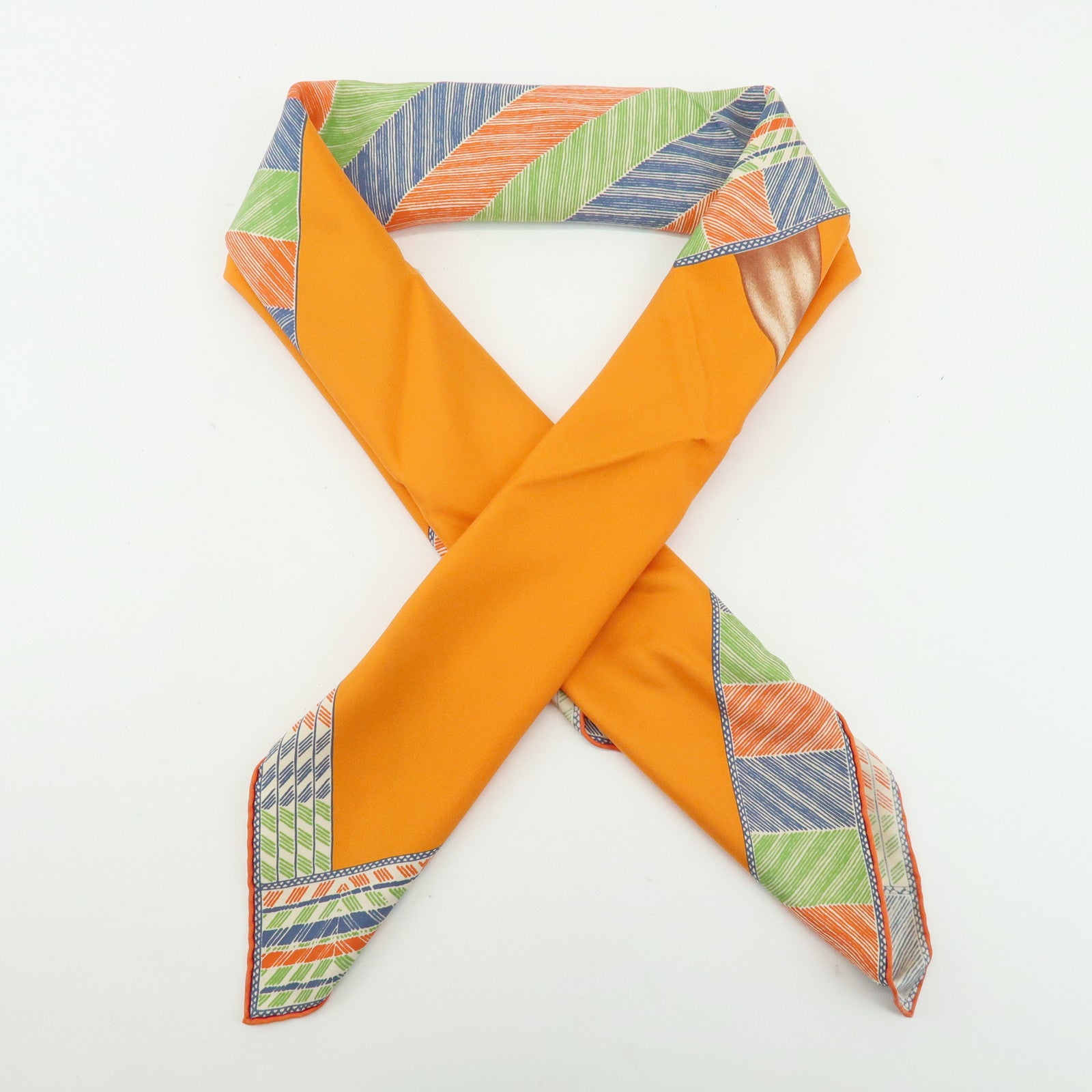 HERMES Carre 90 Silk 100% Scarf Favori du Faubourg Wash Orange Blue