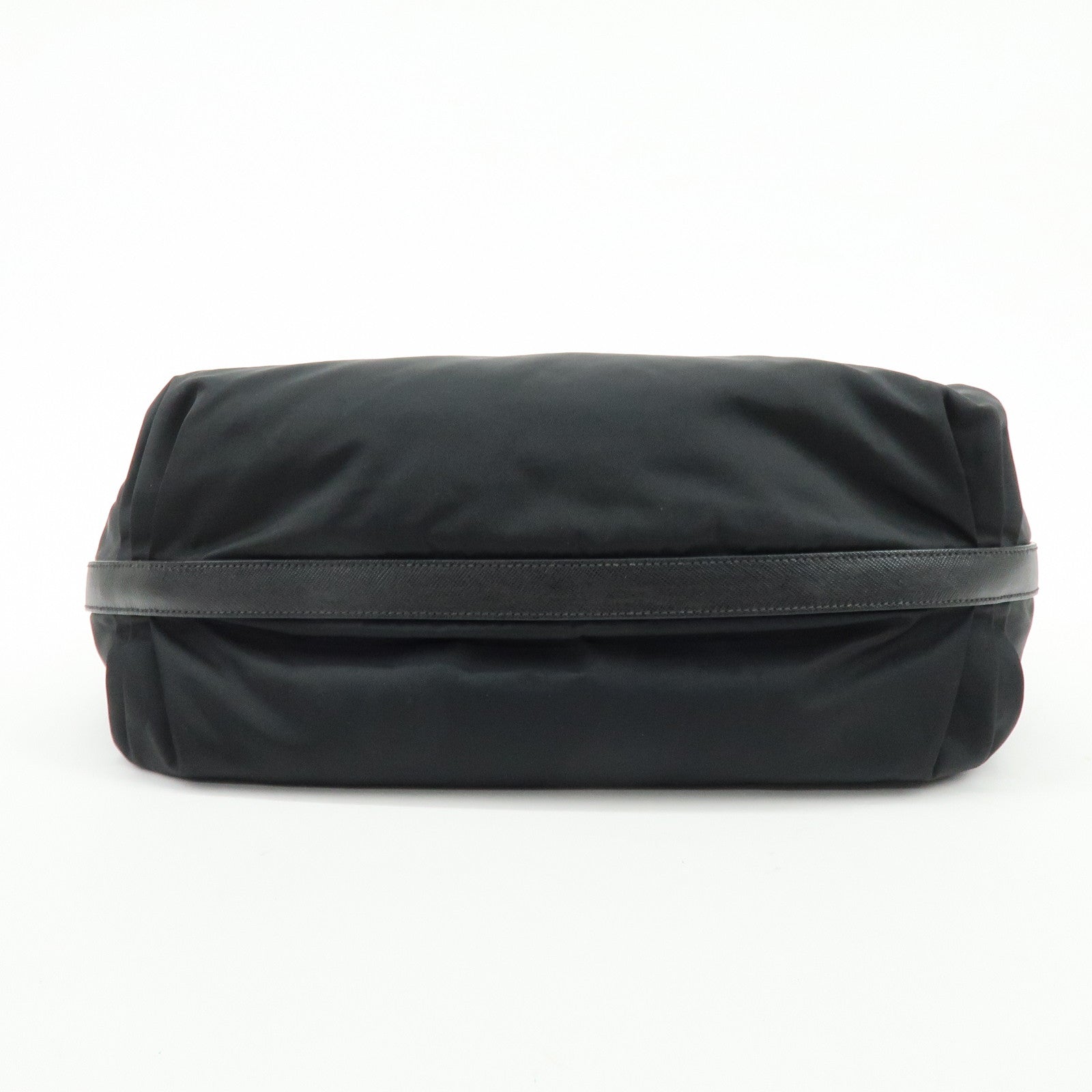 PRADA Triangle Logo Nylon Saffiano Leather Shoulder Bag Black BR3291