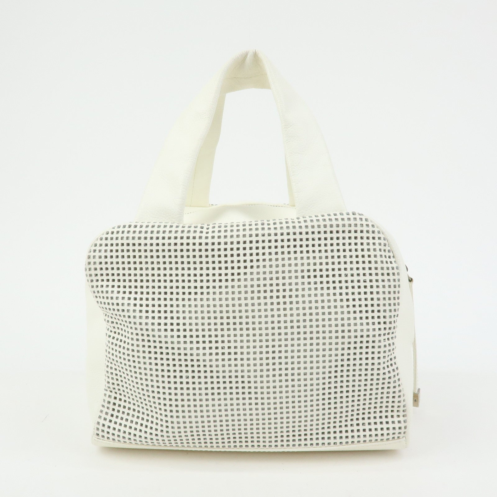 CHANEL COCO Mark Calf Leather Hand Bag Perforated Design Ivory