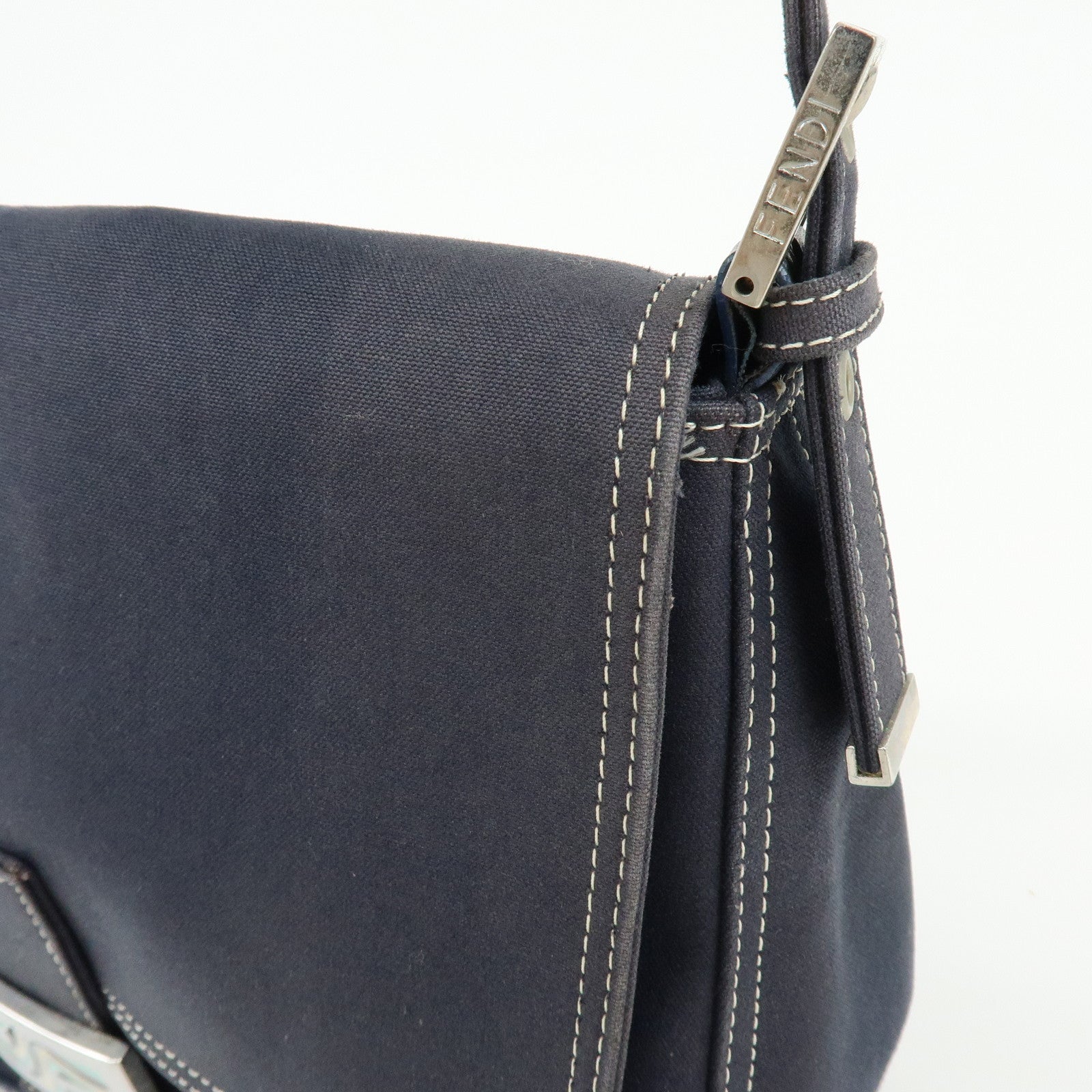 FENDI Mamma Baguette Canvas Shoulder Bag Marble Motif Navy 8BR001
