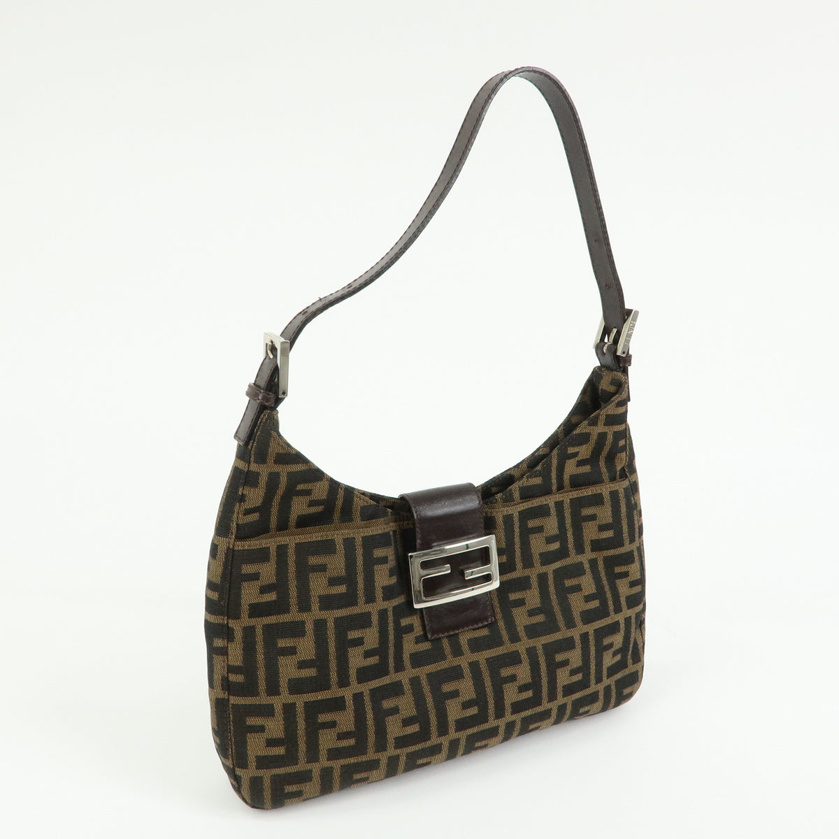 FENDI Zucca Canvas Leather Shoulder Bag Hand Bag Black Brown 26569
