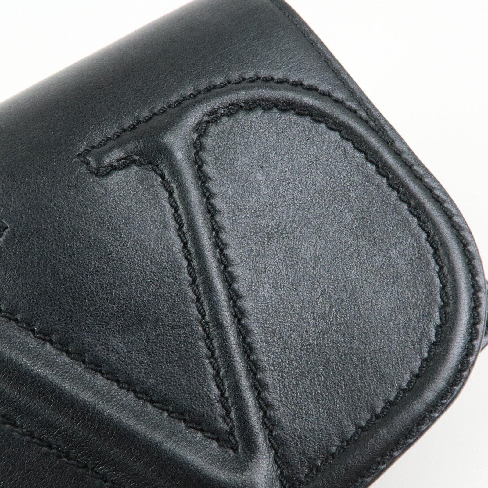 VALENTINO Garavani V Logo Walk Leather Chain Shoulder Hand Bag Black