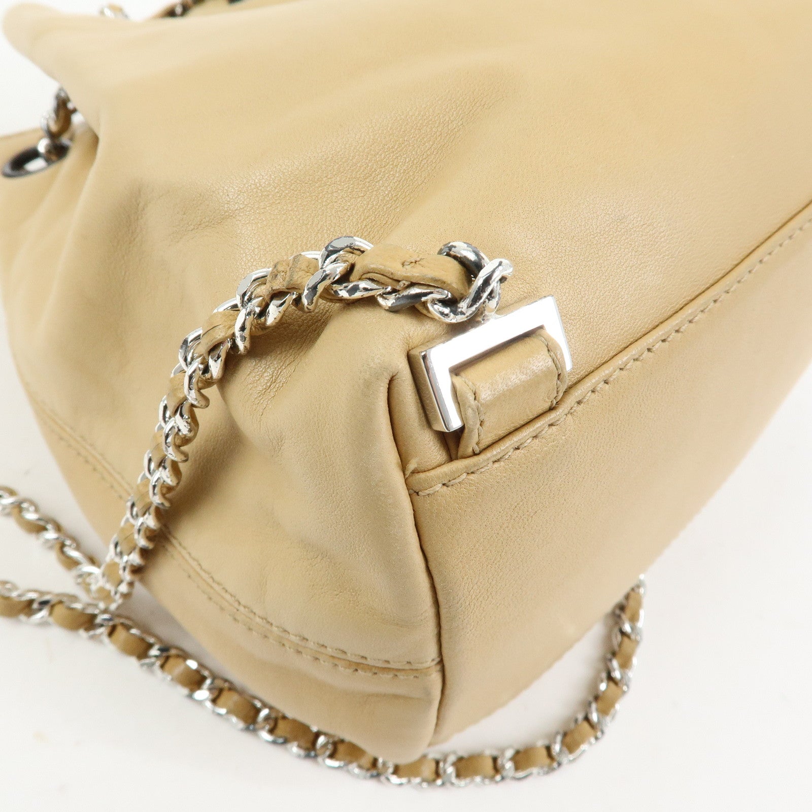 CHANEL COCO Mark Lamb Skin Backpack Shoulder Bag Beige