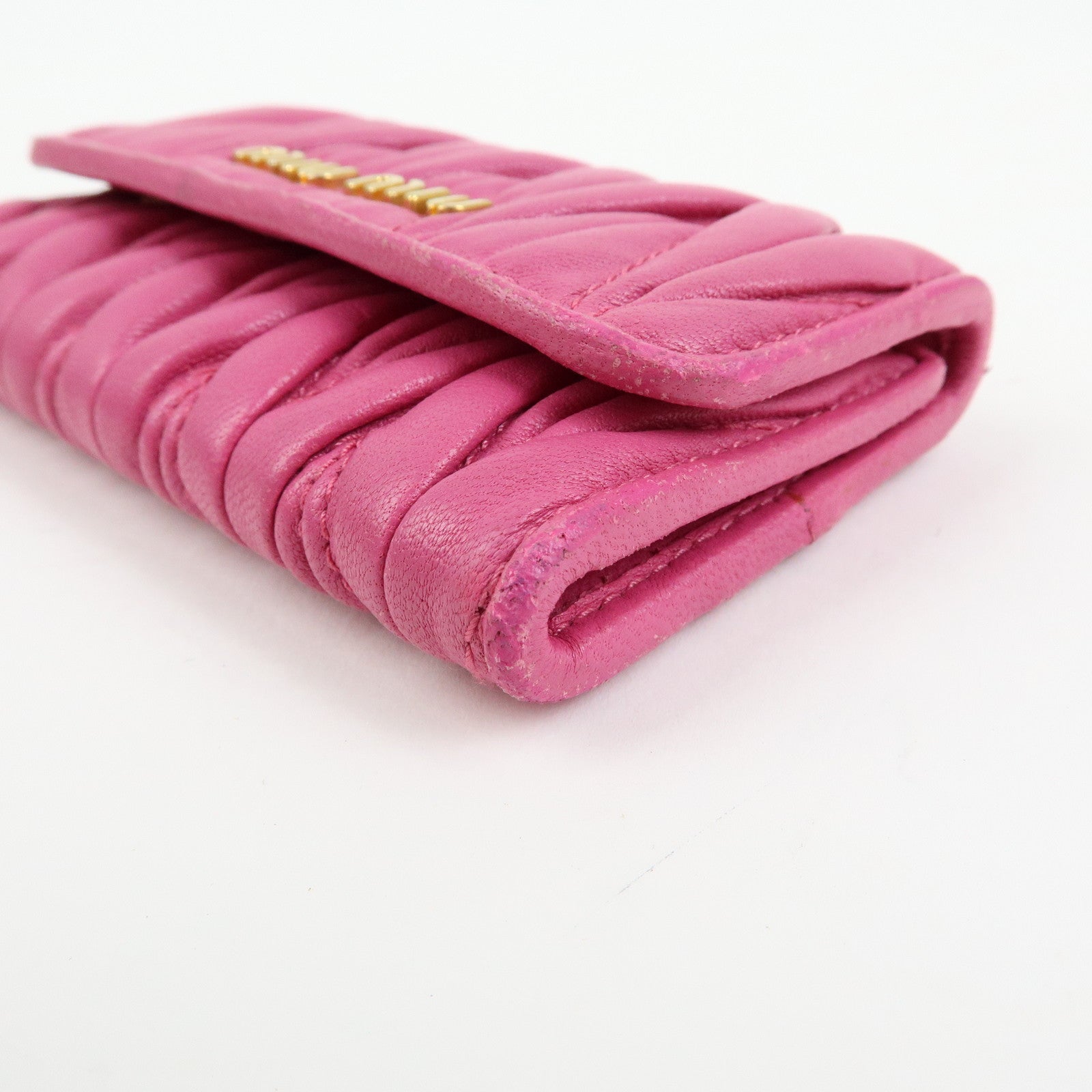 MIU MIU Matelasse Leather 6 Ring Key Case Key Holder Pink