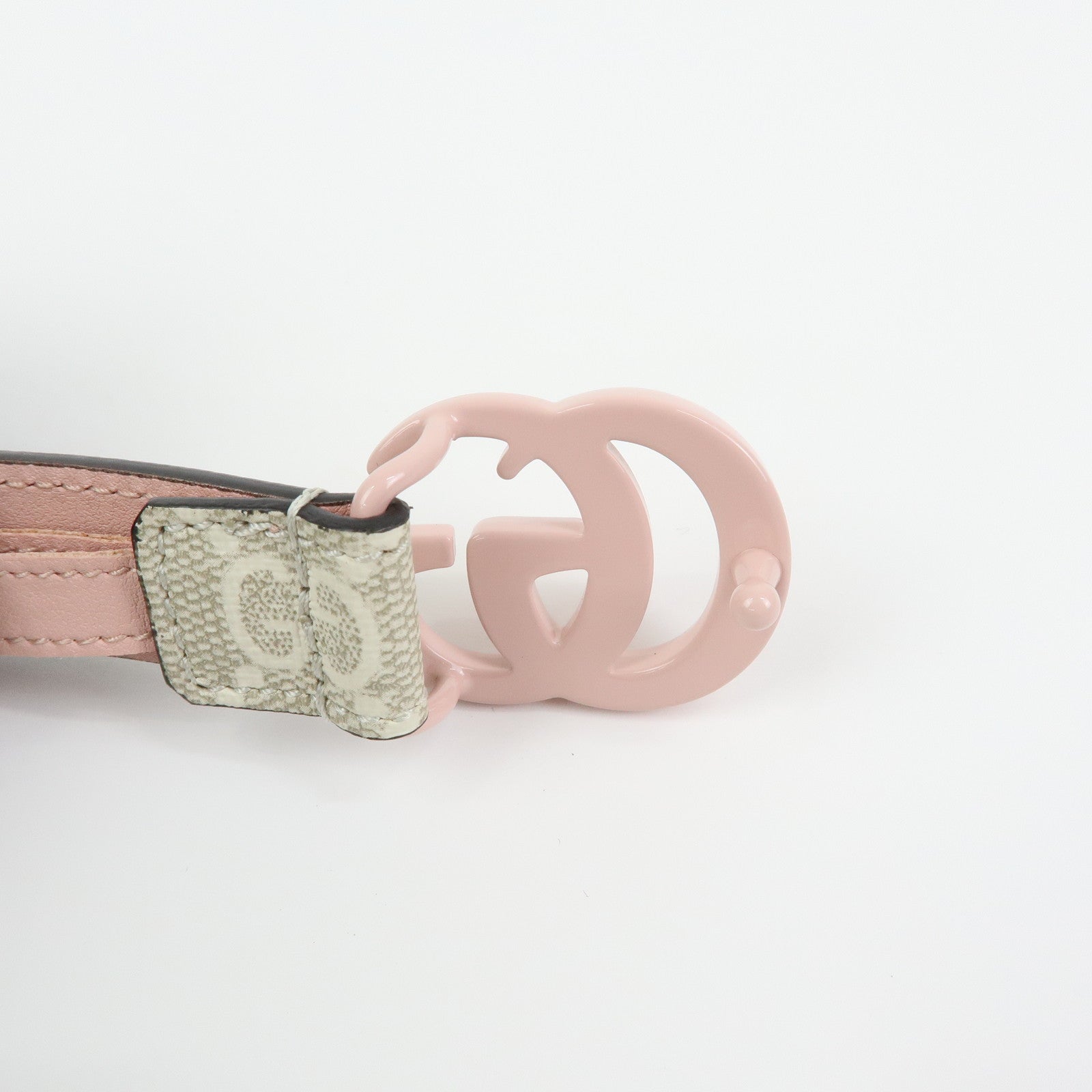 GUCCI Double G GG Spreme Leather Belt Greige White Pink 409417