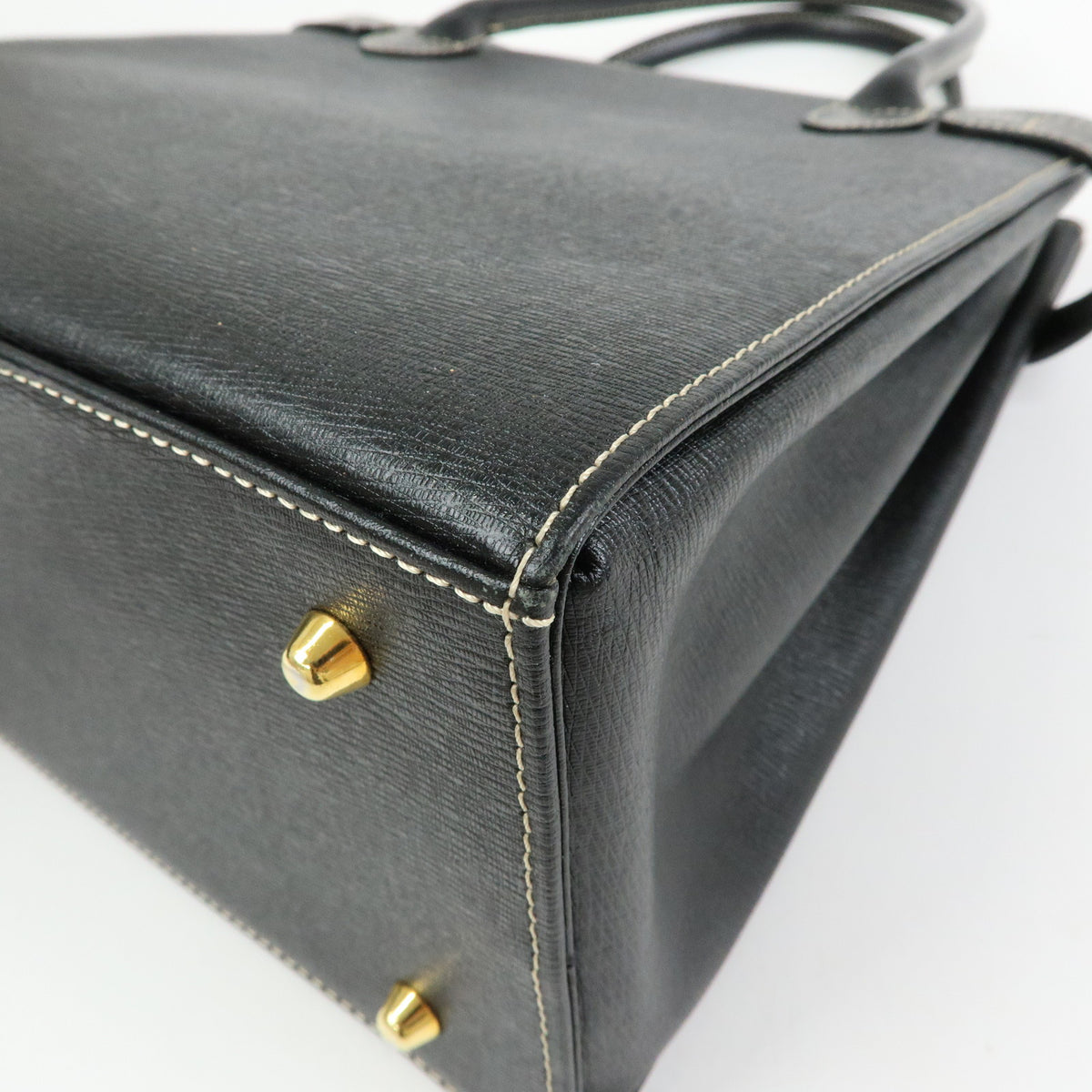 BURBERRY Nova Plaid Leather Hand Bag Tote Bag Side Belt Black