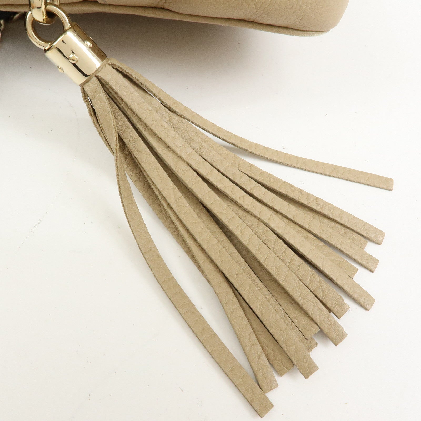 GUCCI SOHO Interlocking G Leather Shoulder Bag Beige 308983