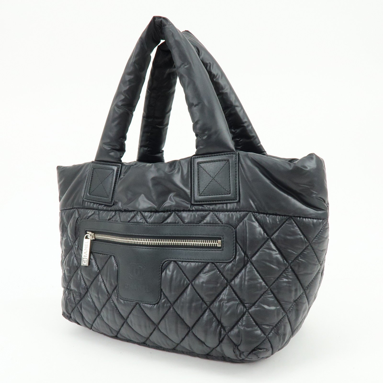 CHANEL COCO Cocoon PM Nylon Lamb Skin Tote Bag Black A48610