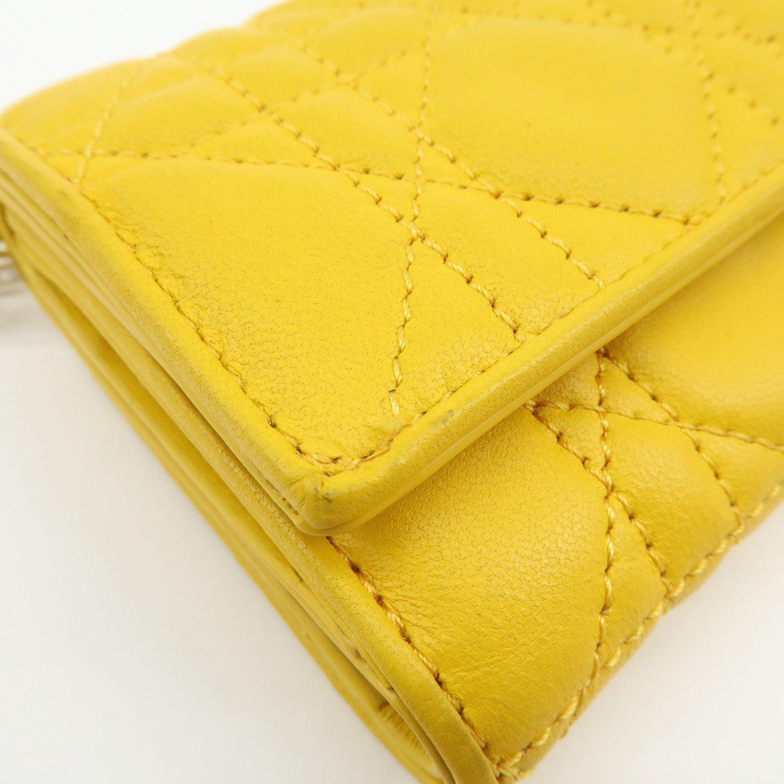 Christian Dior Lady Dior Cannage Leather Lotus Compact Wallet Yellow