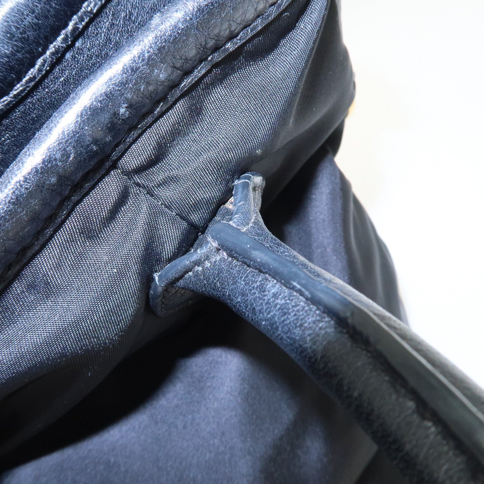 PRADA Logo Nylon Leather 2way Tote Bag Hand Bag Black Gold Hardware Used