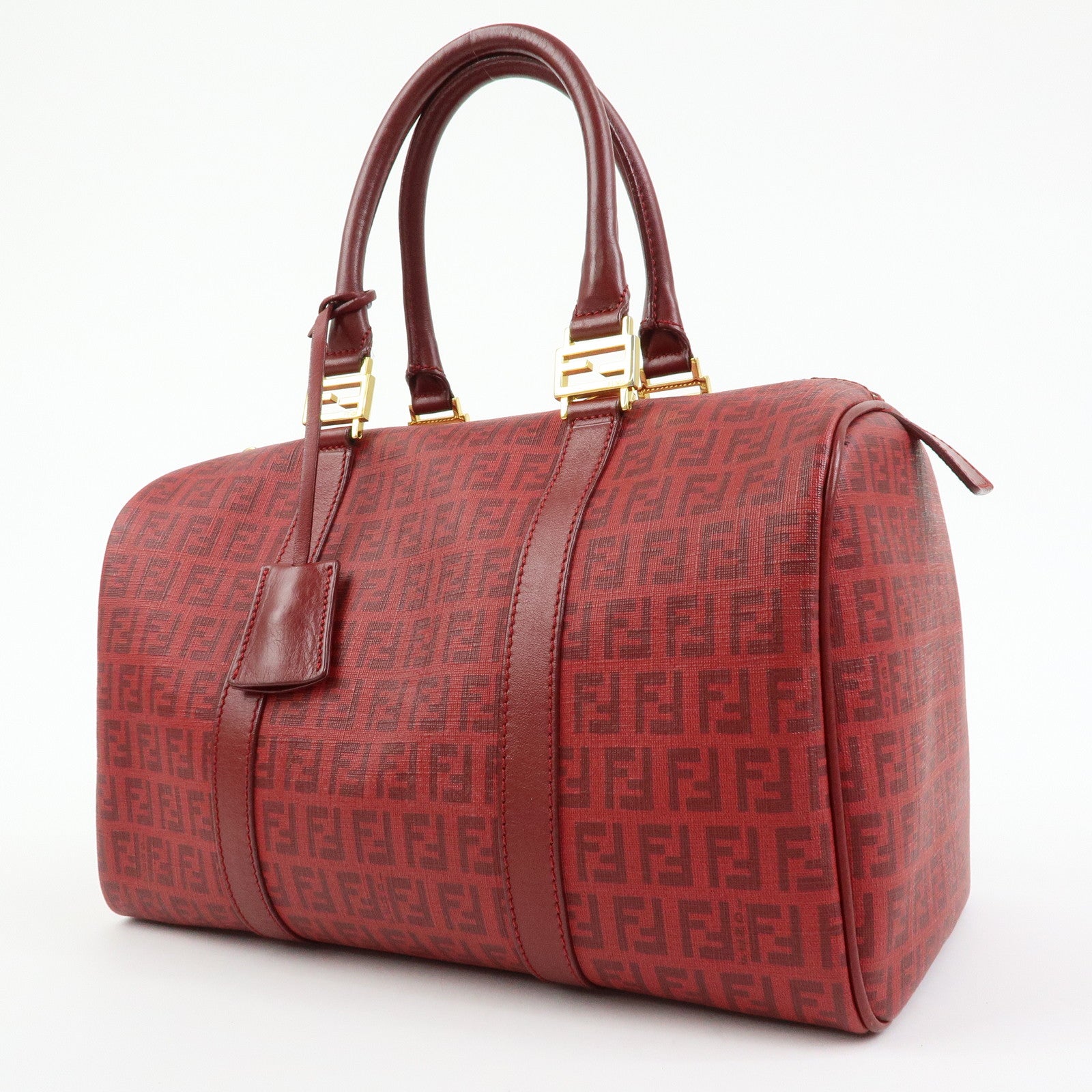 FENDI Zucchino PVC Leather Boston Bag Hand Bag Red 8BL098