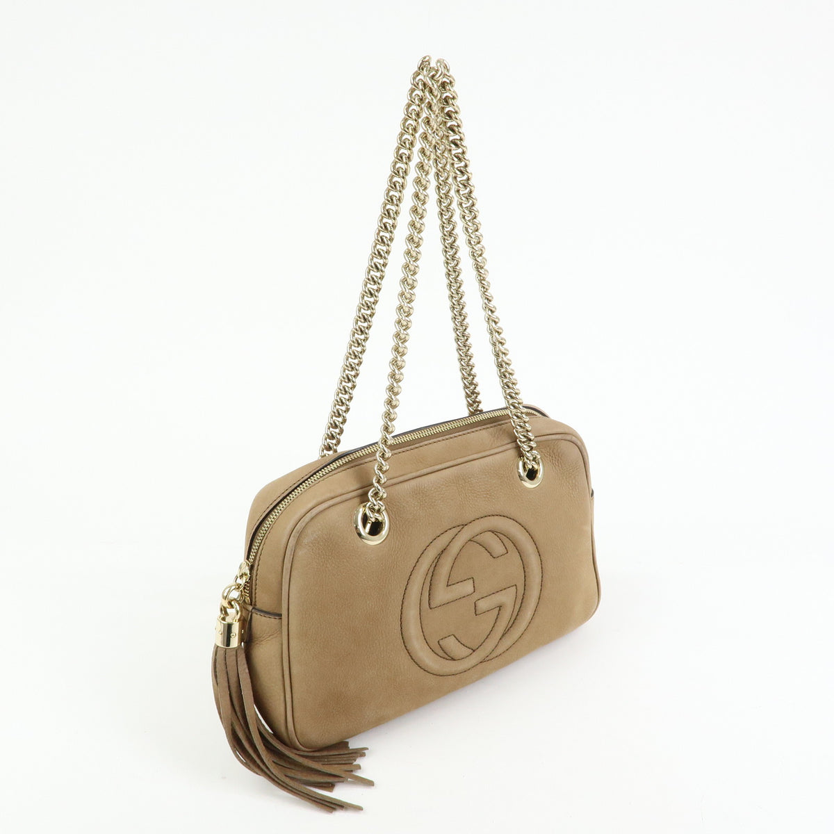 GUCCI SOHO Interlocking G Leather Chain Shoulder Bag Biege 308983