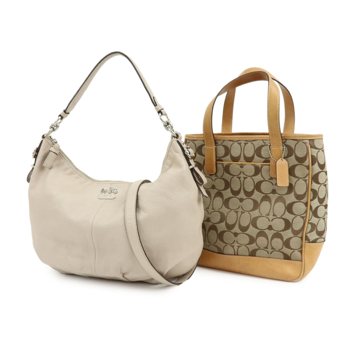 COACH Lot of 2 Signature Canvas Leather Shoulder Bag Beige Ivory