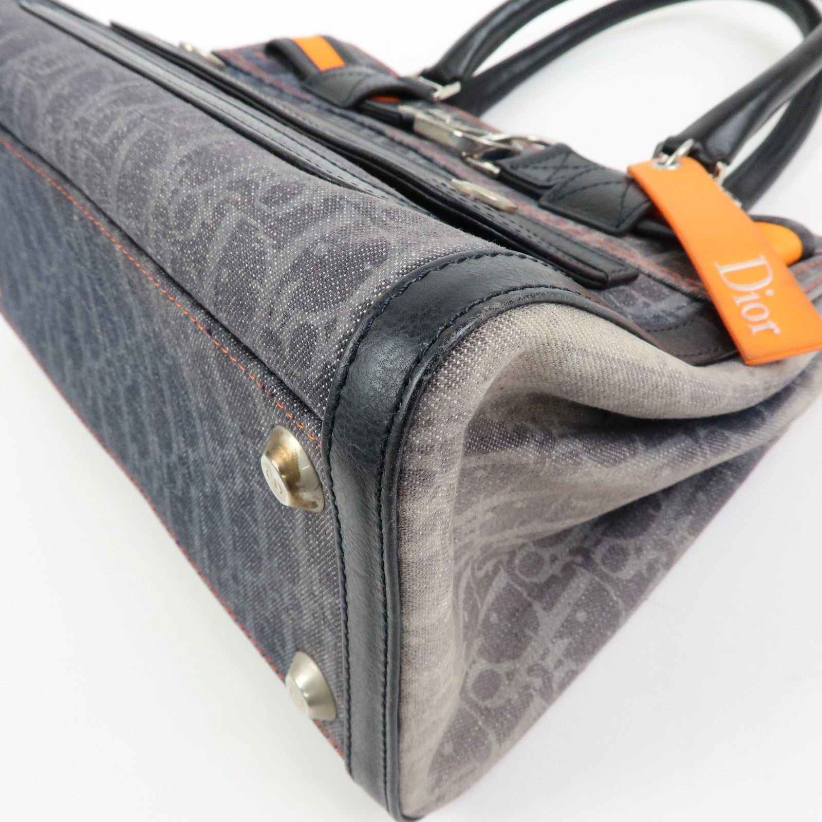 Christian Dior Trotter Flight Line Denim Leather Tote Bag Blue Navy