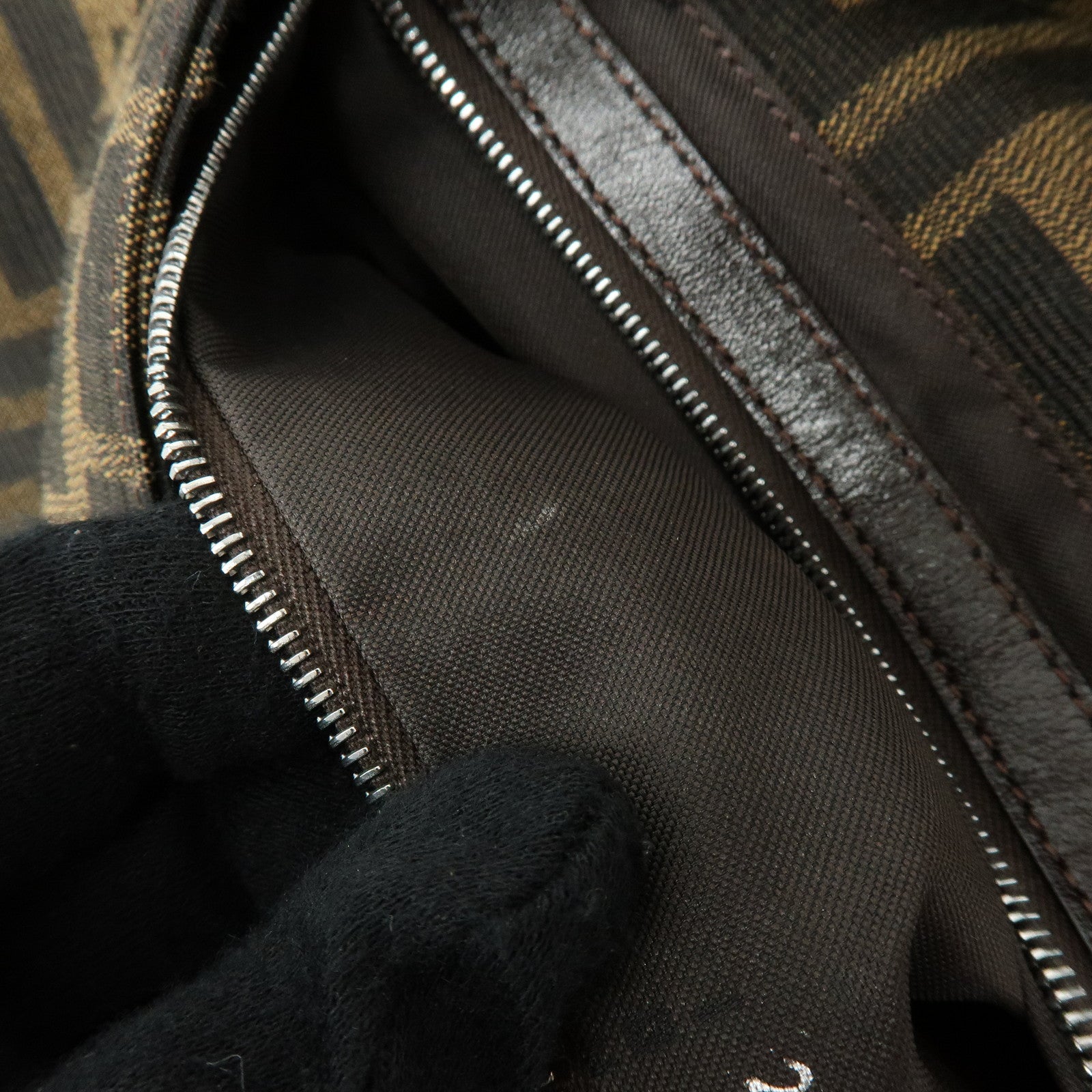 FENDI Mamma Baguette Jacquard Canvas Leather Shoulder Bag 26424
