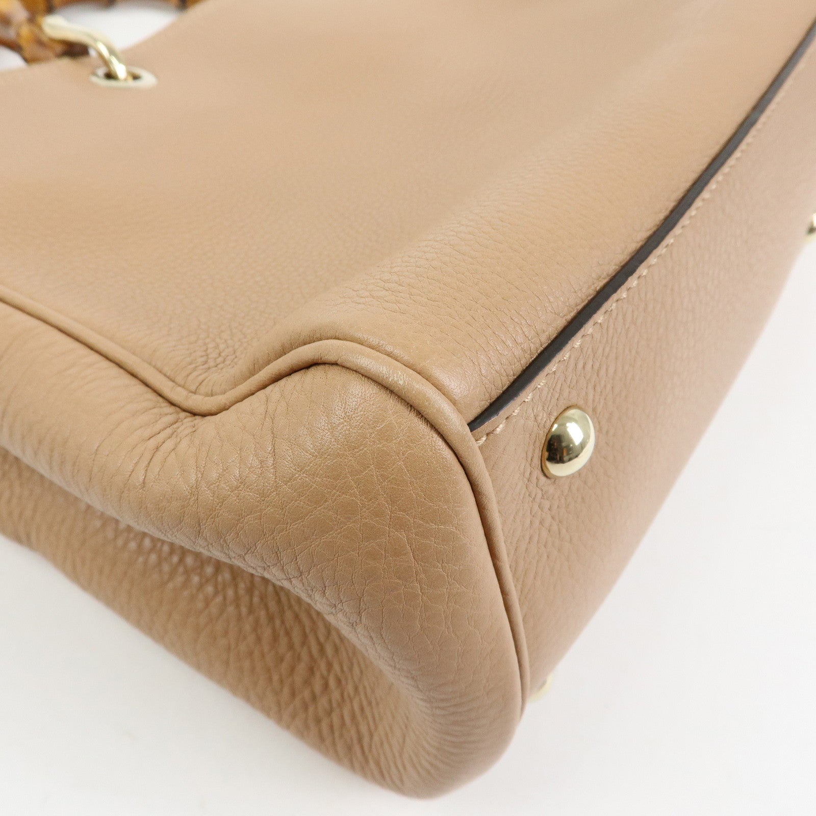 GUCCI Bamboo Shopper Medium Leather 2WAY Tote Bag Pink Beige 323660