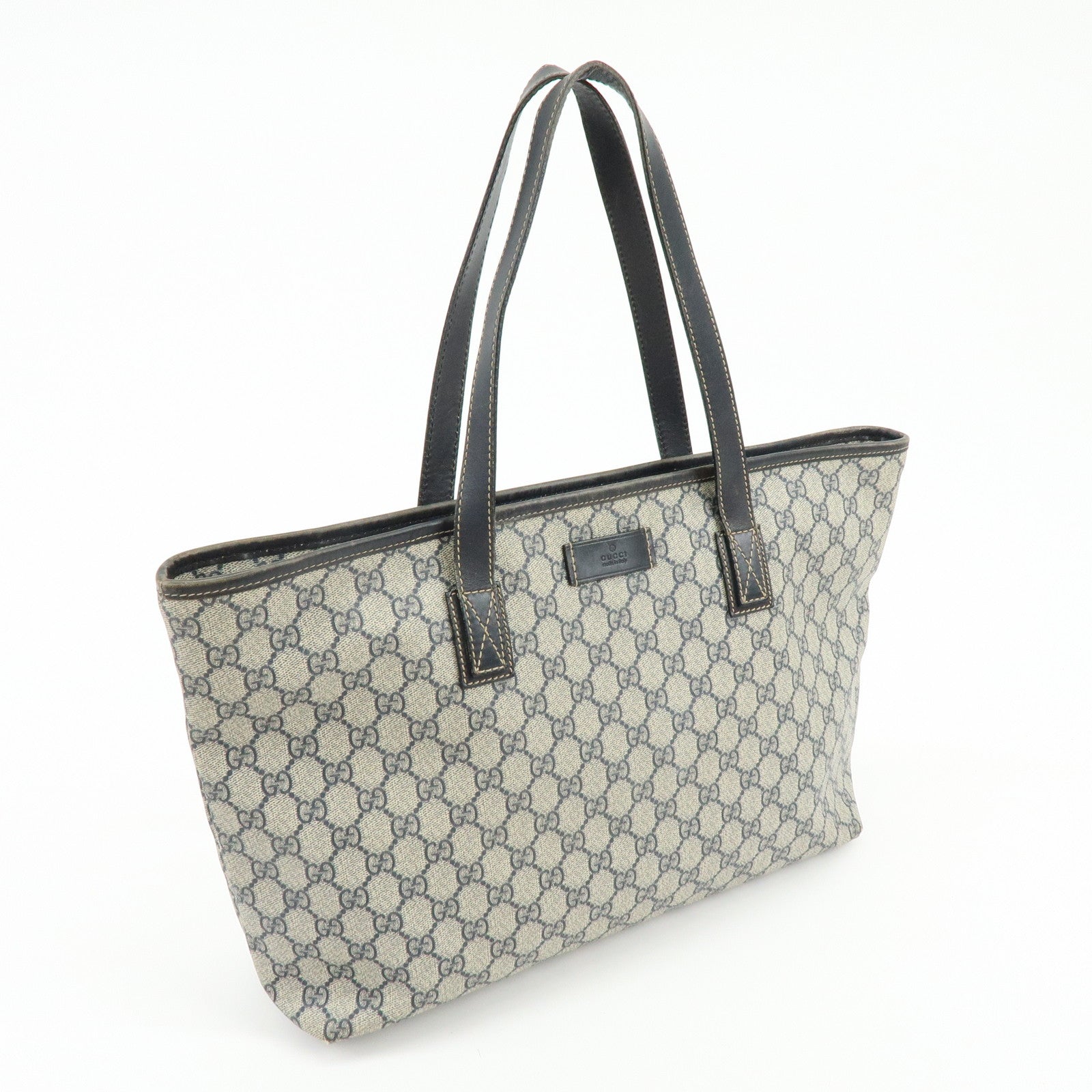 GUCCI GG Supreme Leather Tote Bag Shoulder Bag Beige Blue 211137
