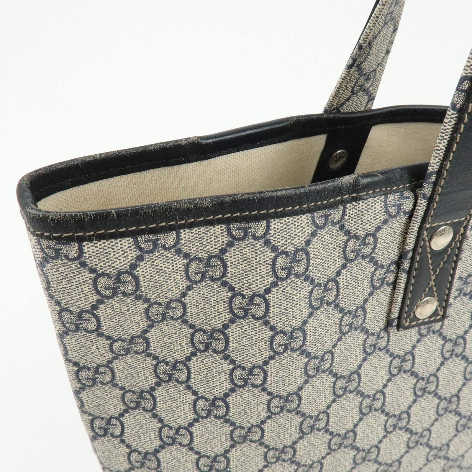 GUCCI Sherry GG Supreme Leather Tote Bag Shoulder Bag Navy Ivory 211134