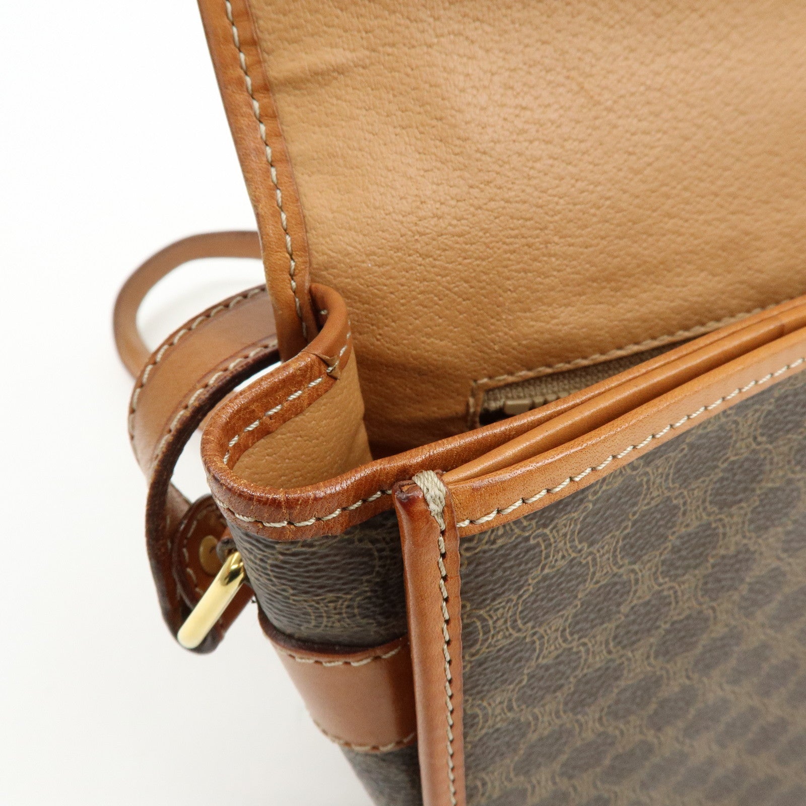 CELINE Macadam Canvas Leather Shoulder Bag Crossbody Bag Brown