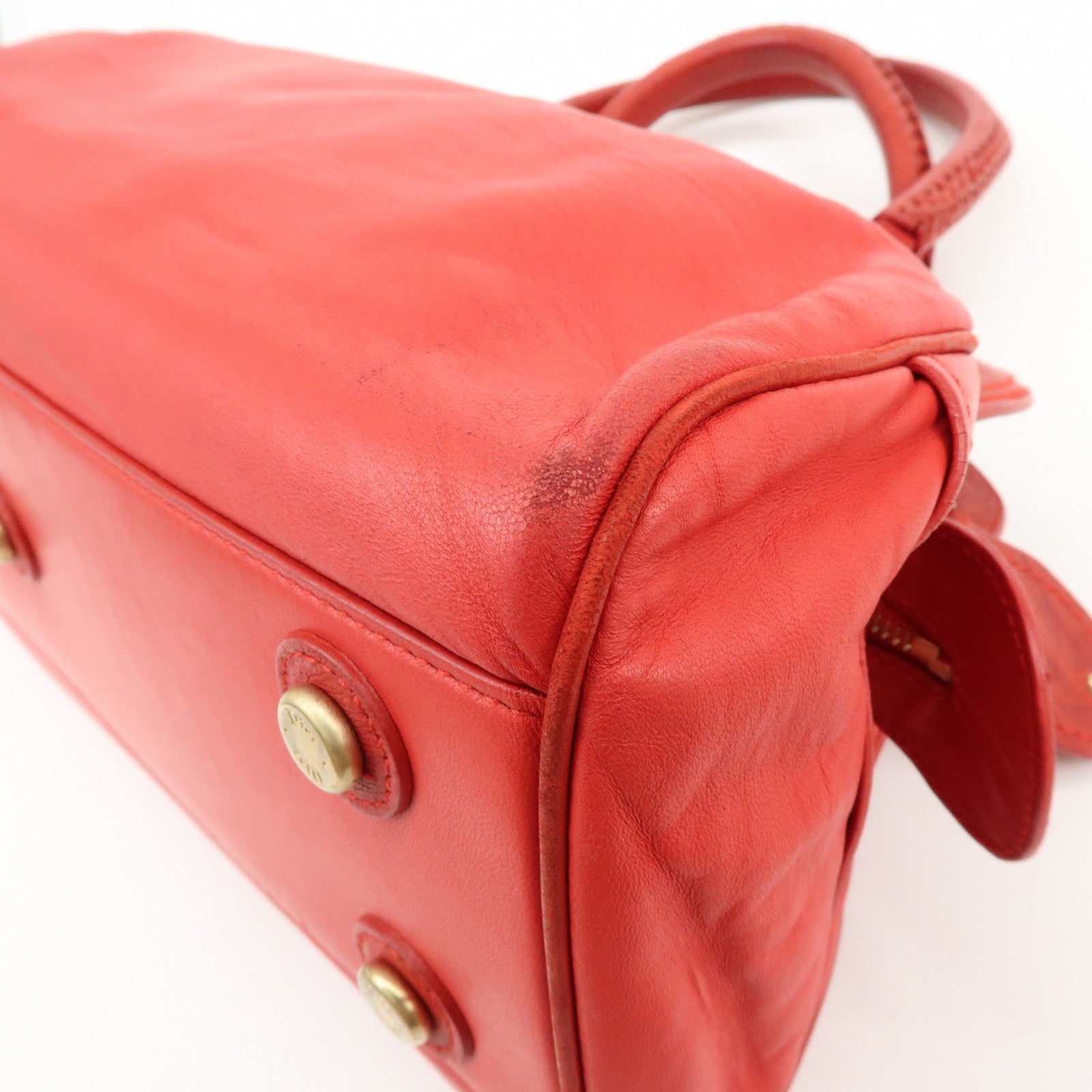 Christian Dior My Dior Logo Leather Hand Bag Satchel Bag Red
